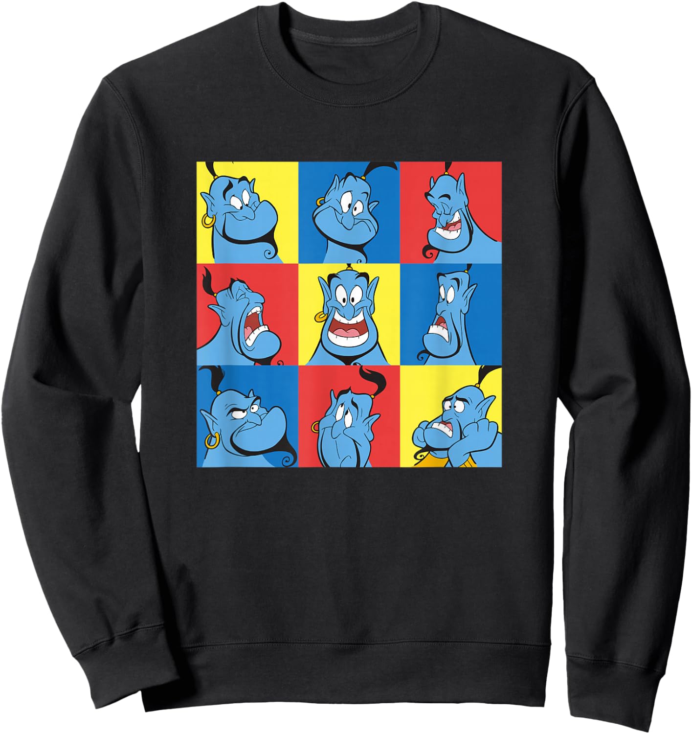 Disney Aladdin Genie Many Emotions Panel Big Chest Portrait Sweatshirt - Sweatshirt | Black