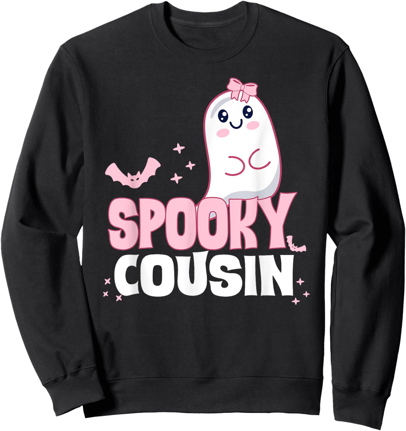 Spooky Cousin Family Cute Pink White Ghost Boo Halloween Sweatshirt - Sweatshirt | Black