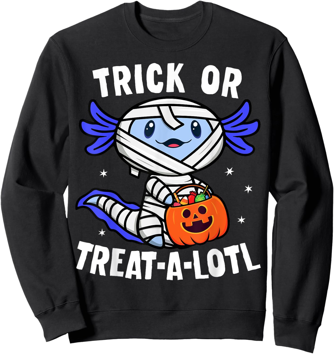 Trick or Treat A Lotl Axolotl Mummy Boys Girls Halloween Sweatshirt - Sweatshirt | Black