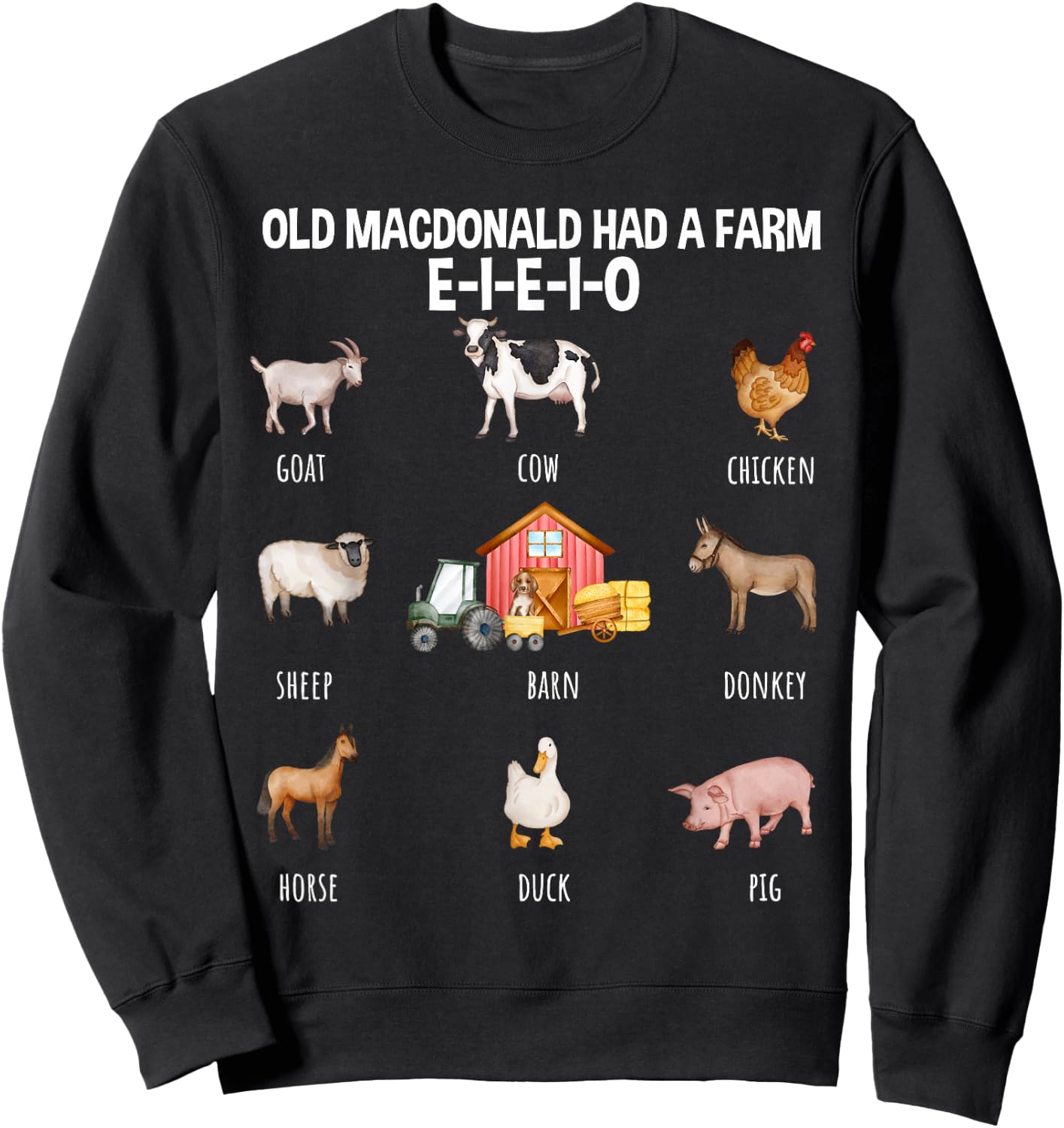 Toddler Kids Old MacDonald Had a Farm E-I-E-I-O Nursery Song Sweatshirt - Sweatshirt | Black