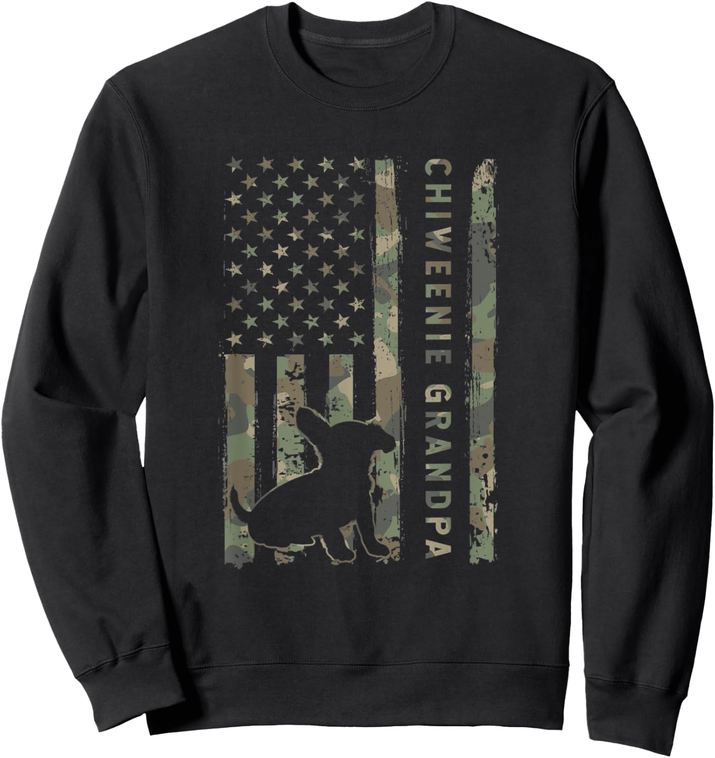 Chiweenie Grandpa Camo USA Flag Women Kids Men Sweatshirt - Sweatshirt | Black