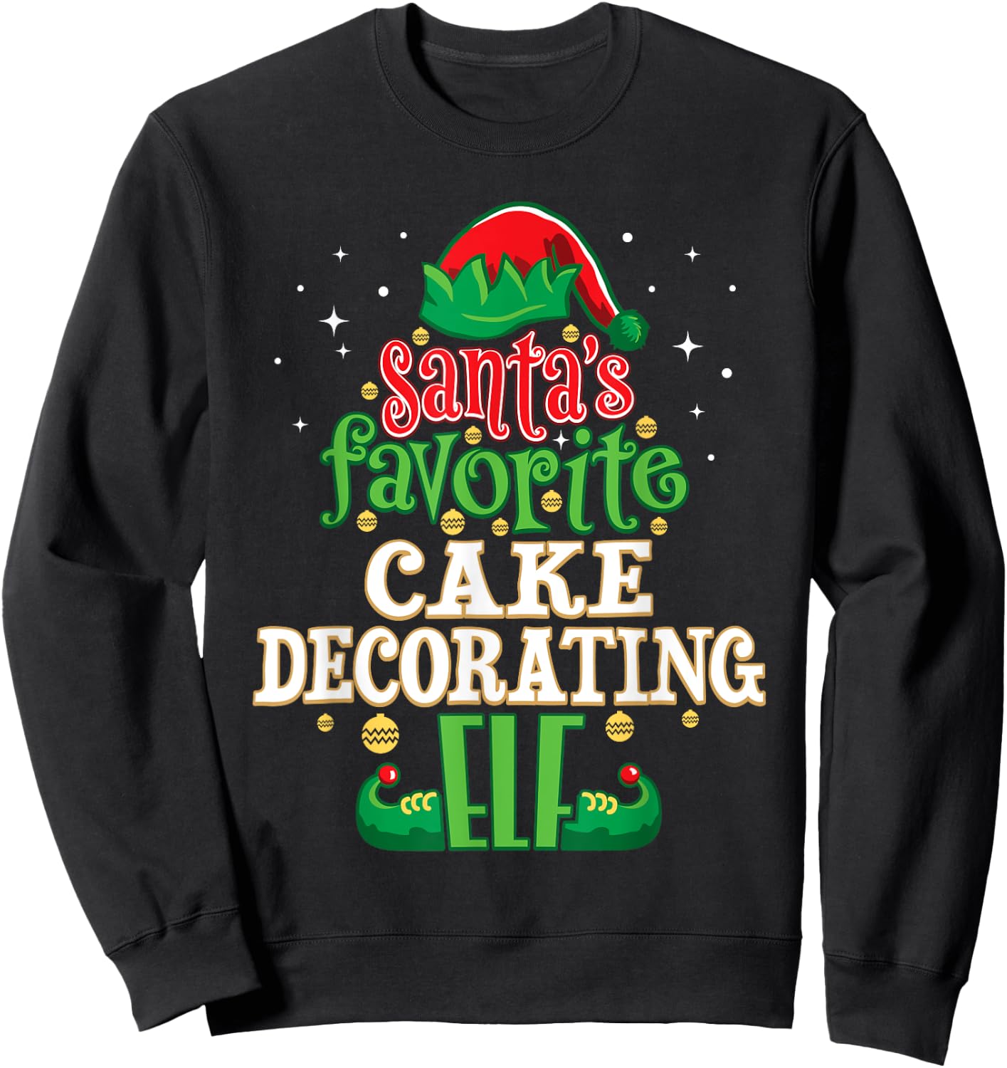 Santa's Favorite Cake Decorating Elf Christmas Matching Sweatshirt - Sweatshirt | Black