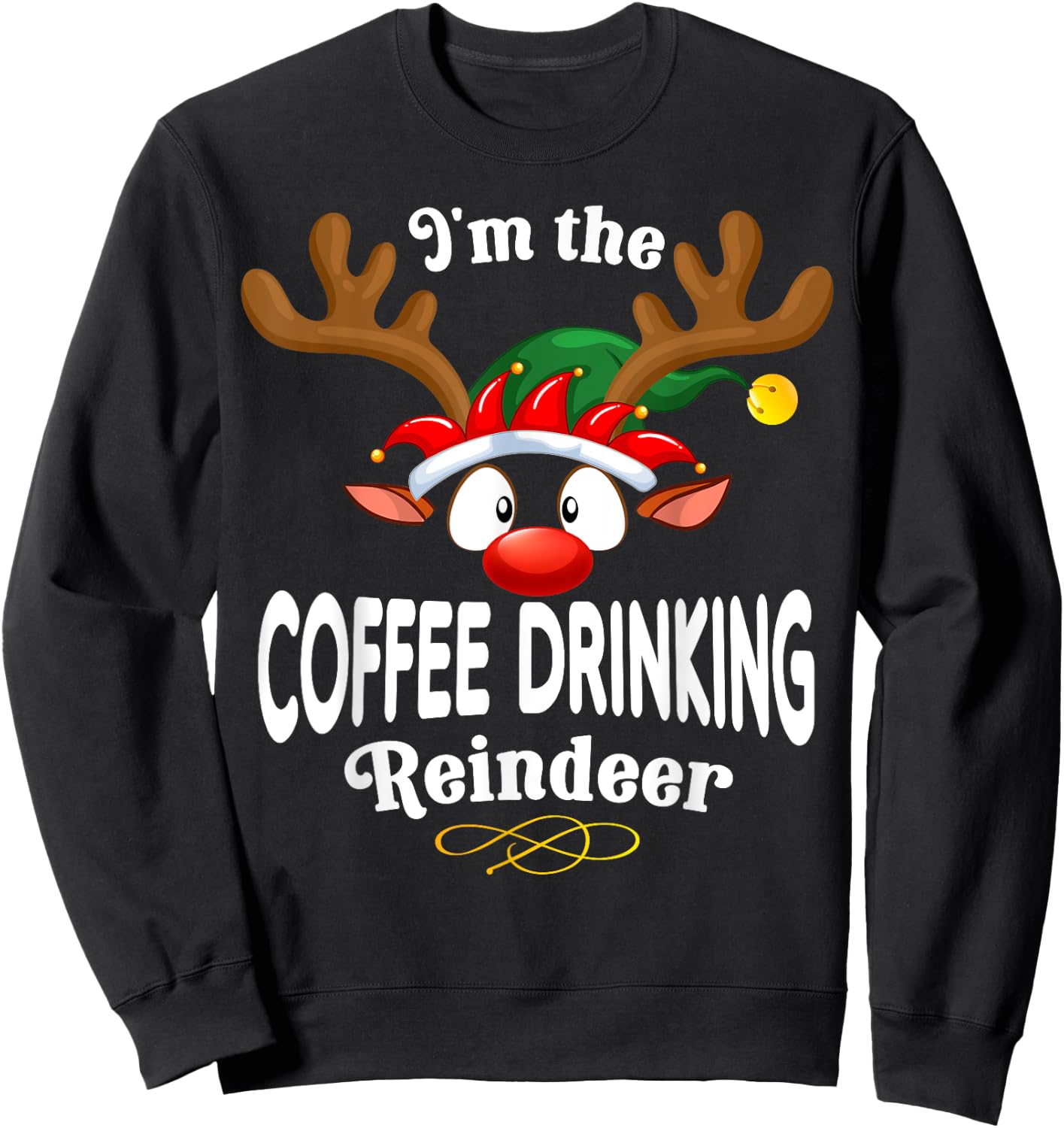 Christmas PJS Coffee drinking XMas Reindeer Matching Sweatshirt - Sweatshirt | Black