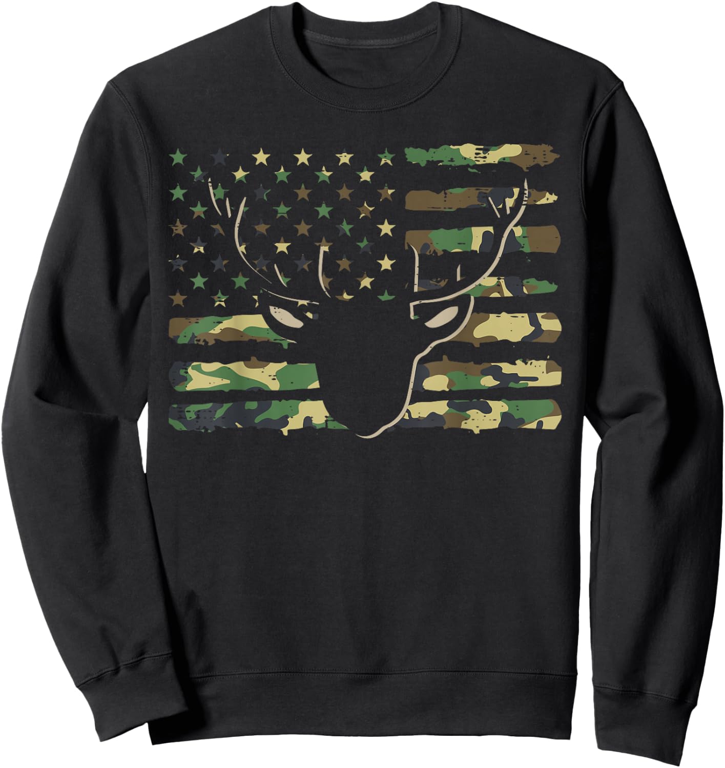 Camo US Flag Deer Hunting Vintage Hunter Men Women Kids Boys Sweatshirt - Sweatshirt | Black