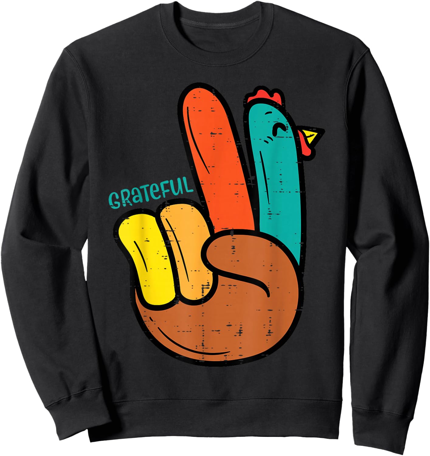 Peace Hand Turkey Grateful Thanksgiving Hippi Men Women Kids Sweatshirt - Sweatshirt | Black