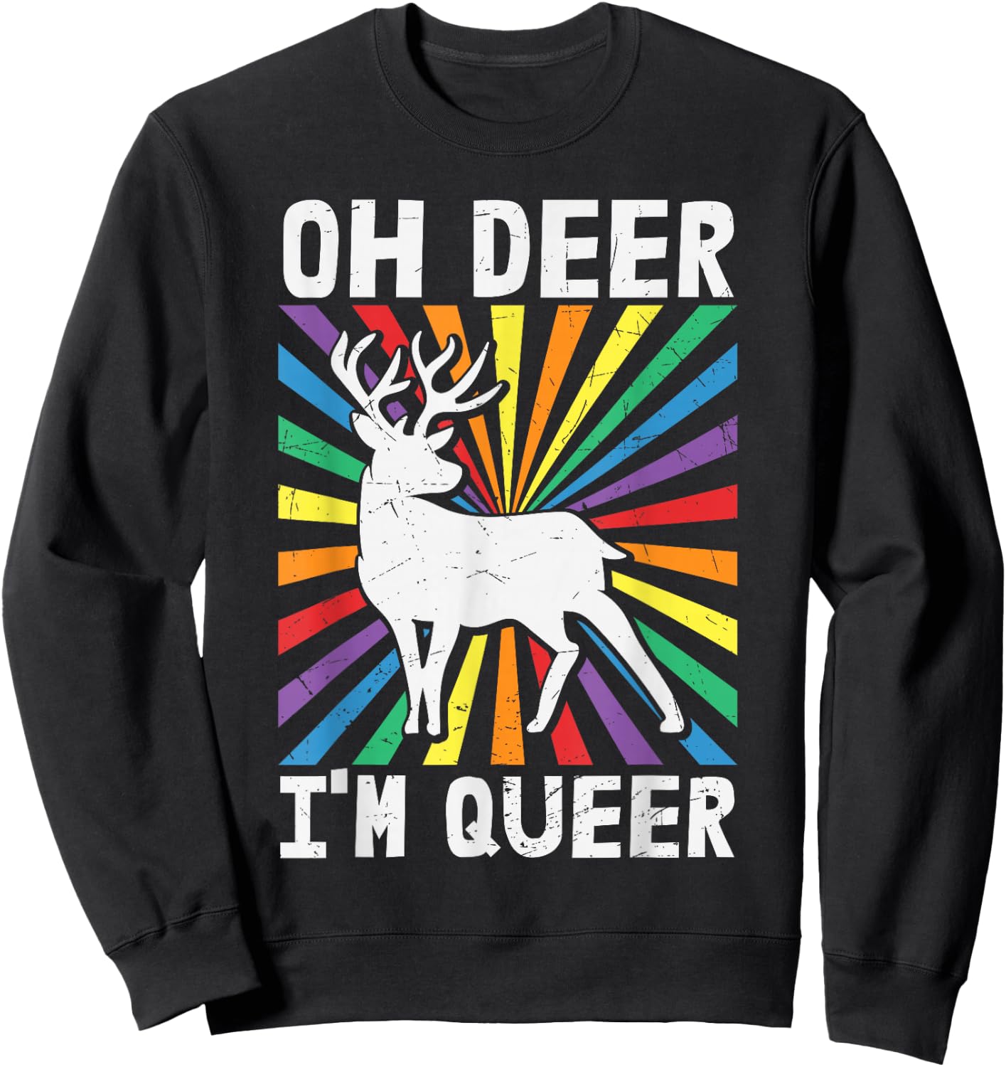 Vintage Oh Deer I'm Queer - Rainbow LGBT Pride Gay Lesbian Sweatshirt - Sweatshirt | Black