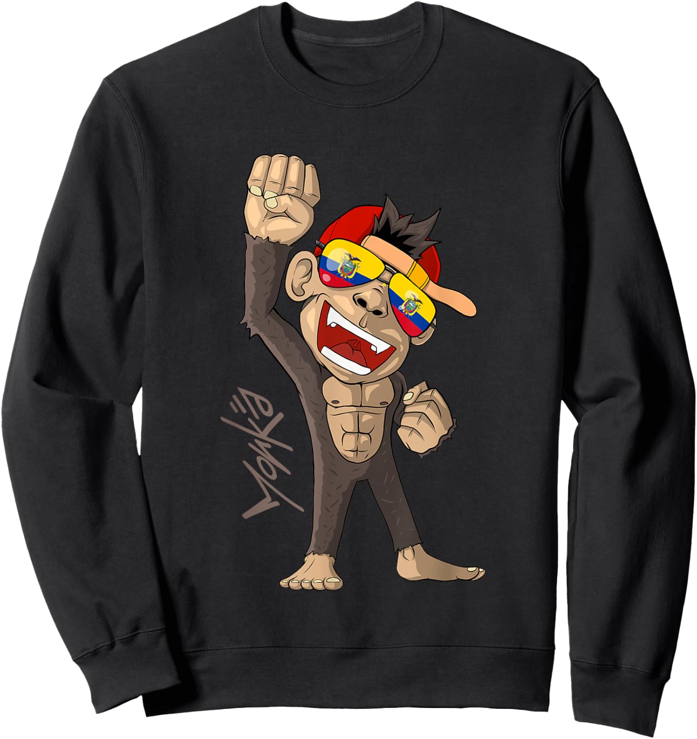 Ecuador Flag - Cheering Monkey - Fan Sweatshirt - Sweatshirt | Black