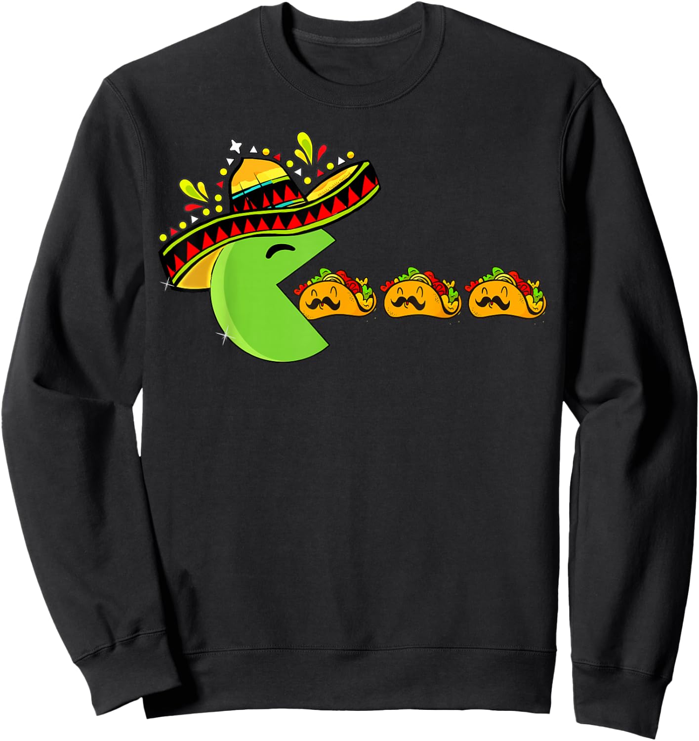 Sombrero Eating Funny Tacos with Mustaches Cinco de Mayo Sweatshirt - Sweatshirt | Black