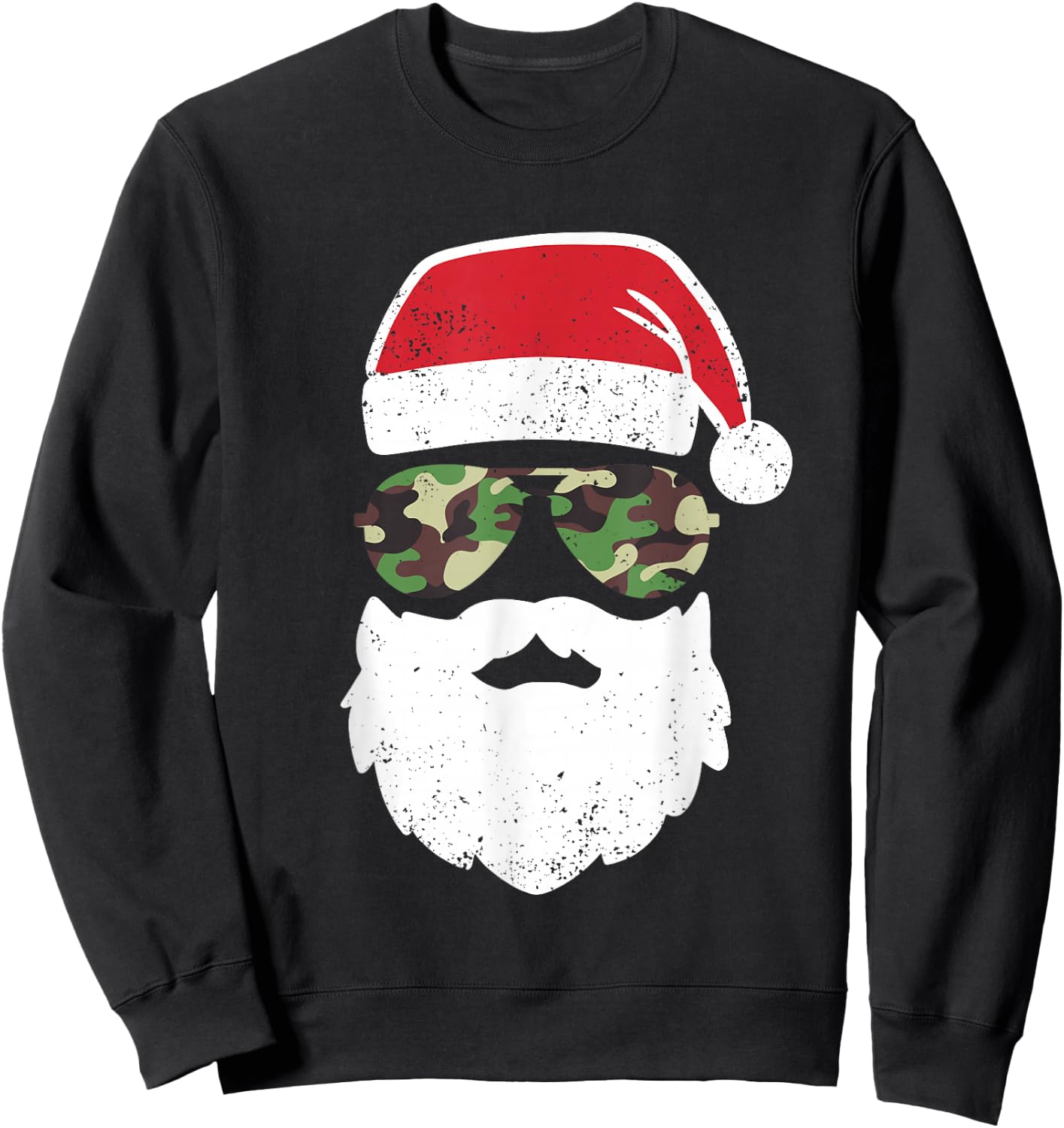 Camo Santa Claus Sunglasses Funny Camo Christmas Camouflage Sweatshirt - Sweatshirt | Black