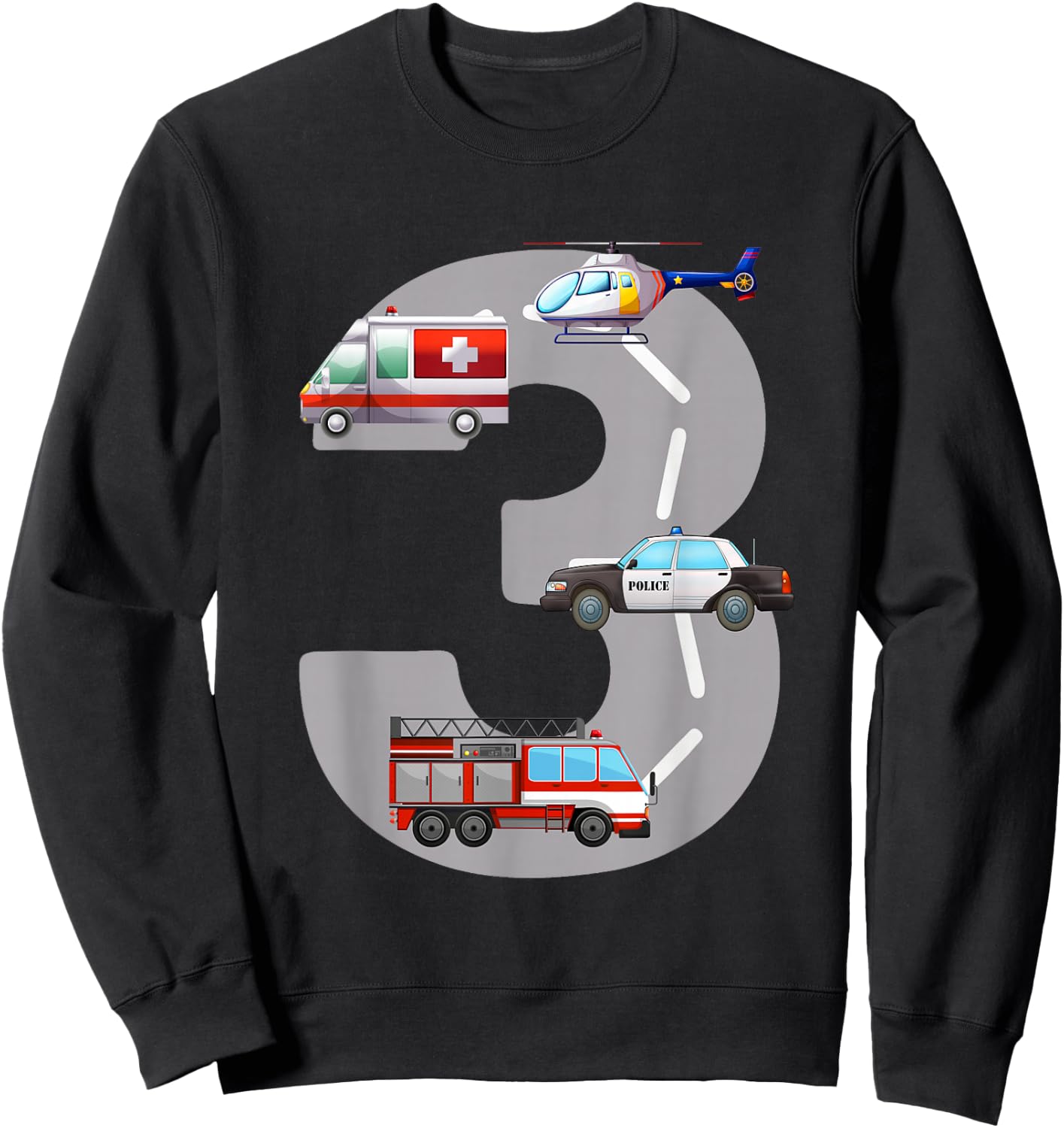Emergency Vehicles 3rd Birthday Fire Truck Police Car Boys Sweatshirt - Sweatshirt | Black