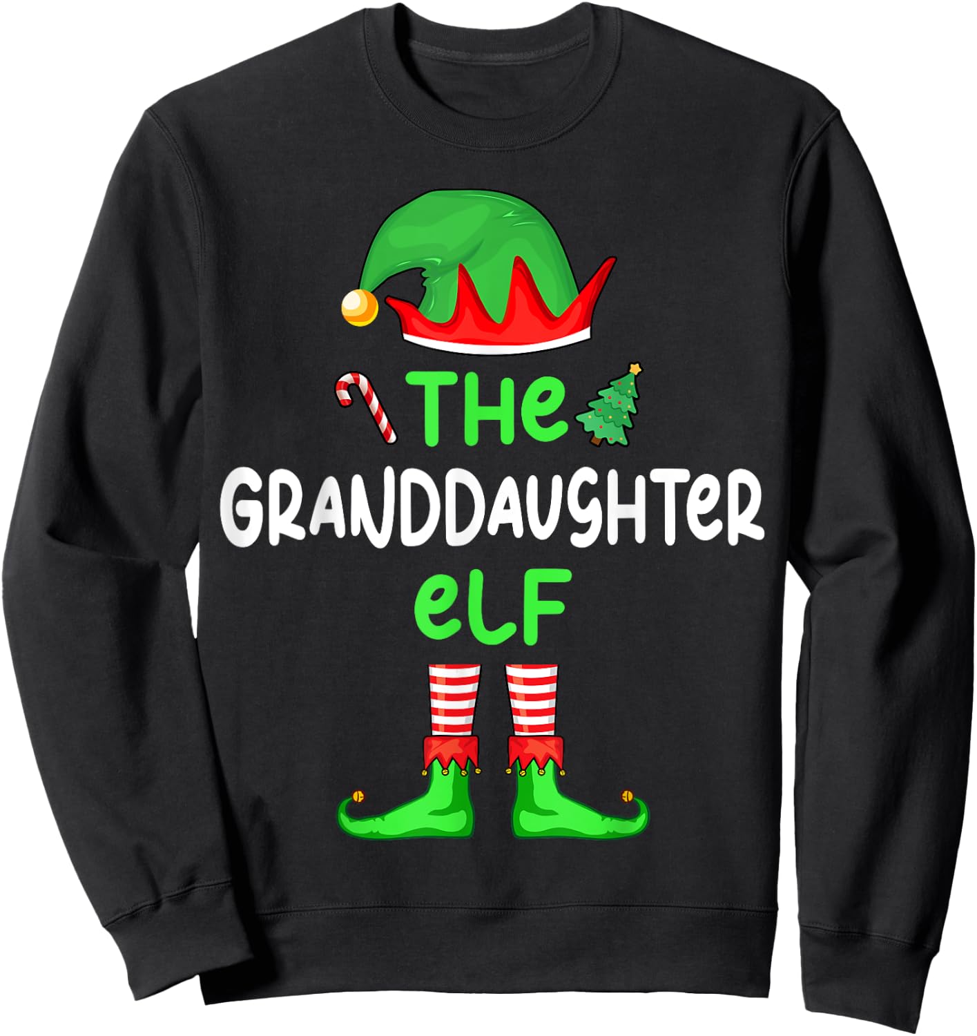 I'm The Granddaughter Elf Christmas Family Matching Pajama Sweatshirt - Sweatshirt | Black
