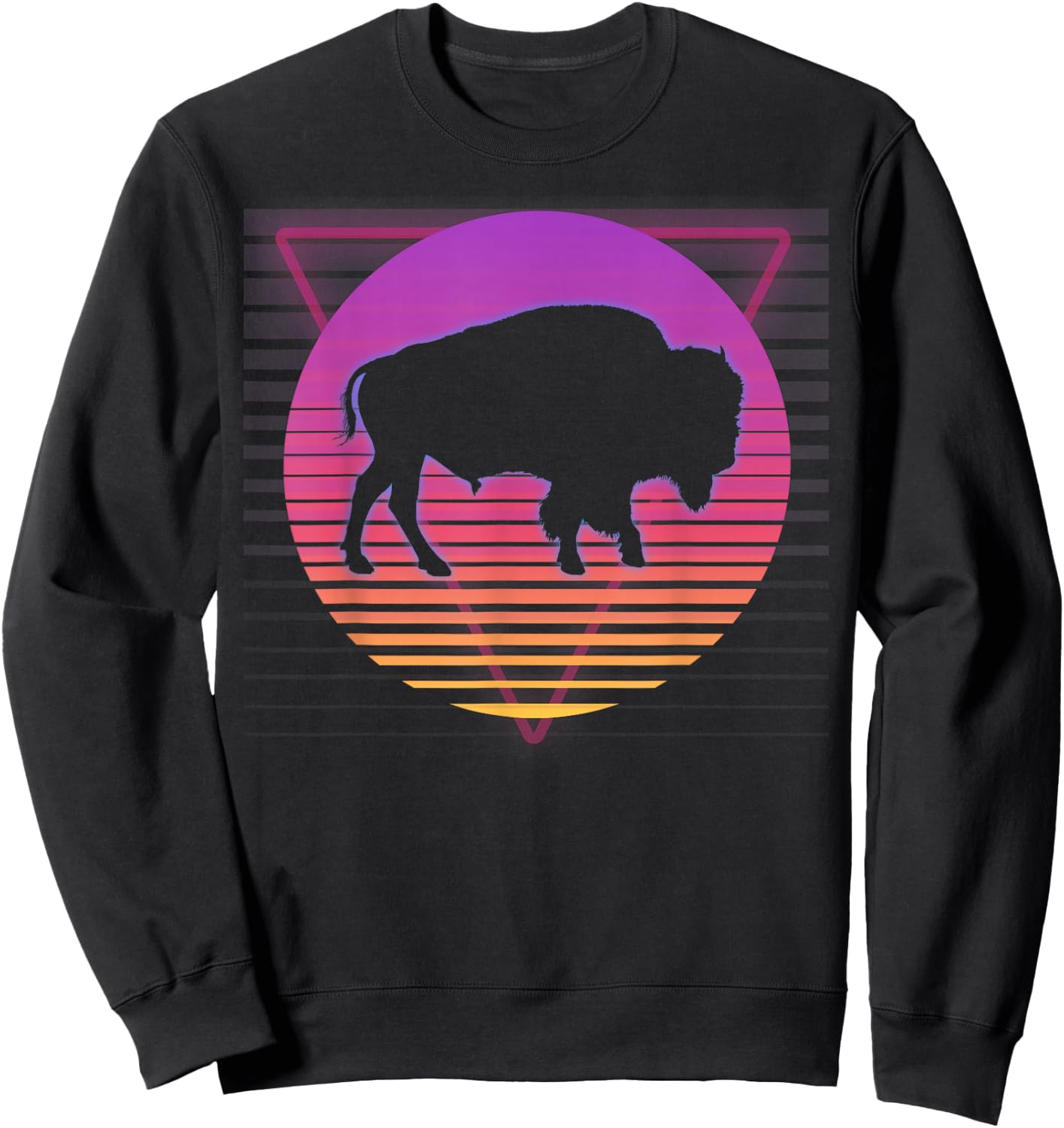 Buffalo Bison Retro Vaporwave Vintage 80s 90s Style Sunset Sweatshirt - Sweatshirt | Black