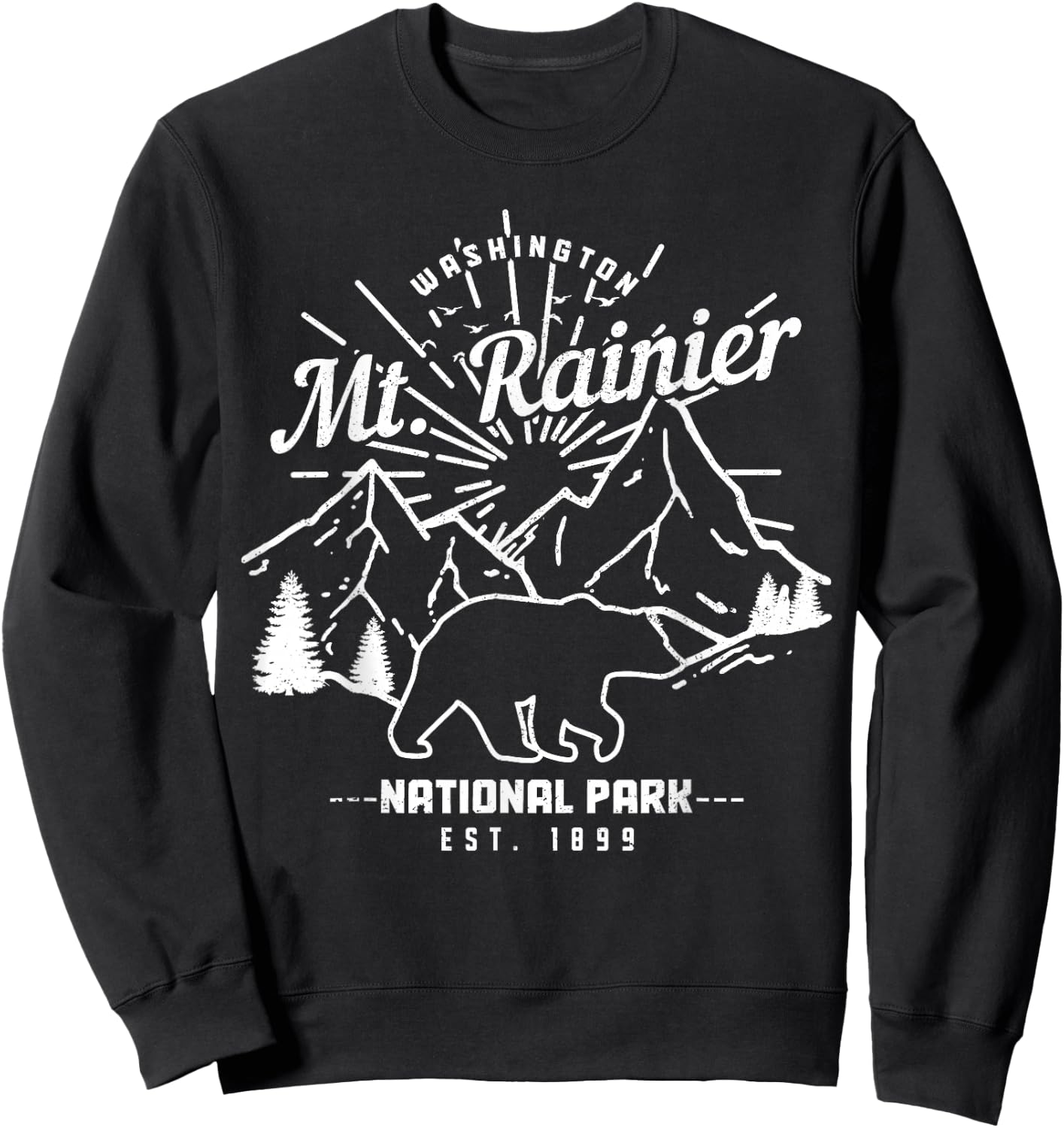 Mt. Rainier Washington Vintage Mountain National Park PNW Sweatshirt - Sweatshirt | Black