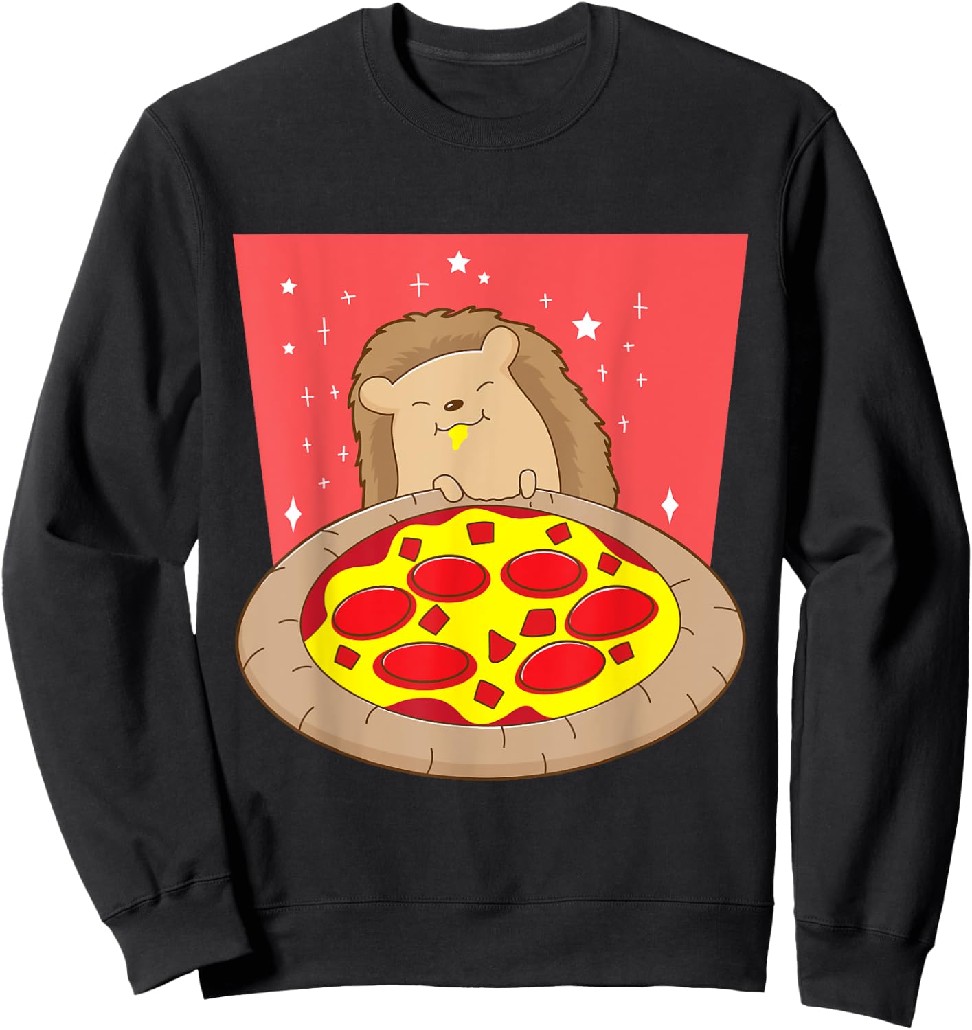 Hedgehog Eating Pizza Forest Animal Pizza Making Sweatshirt - Sweatshirt | Black