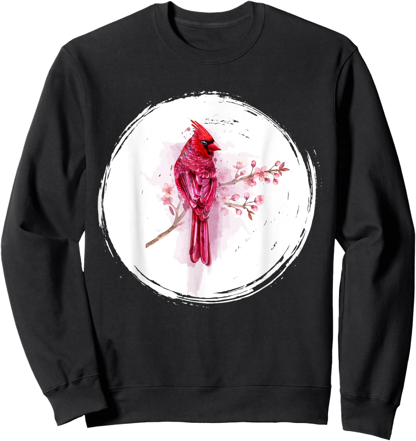 Vintage Cherry Blossom Bird Animal Sakura Red Cardinal Sweatshirt - Sweatshirt | Black