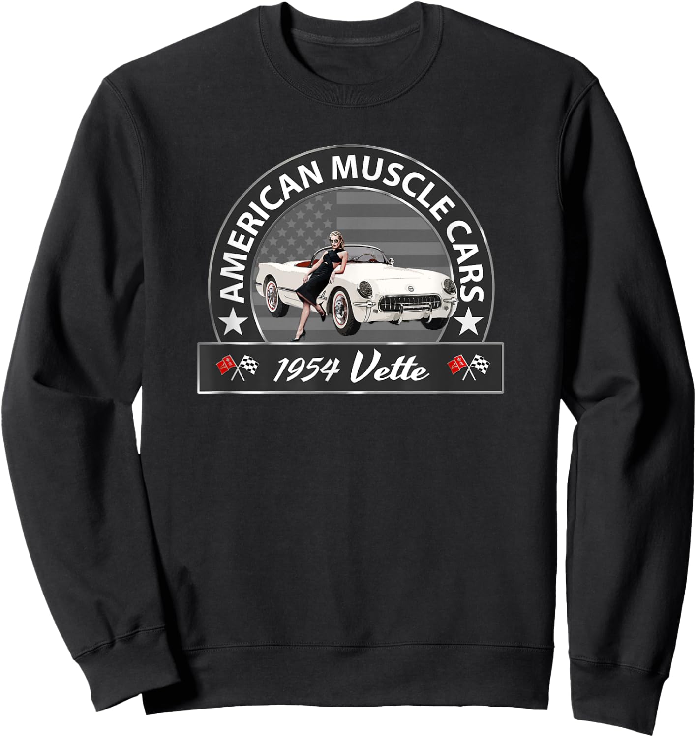 CLASSIC CARS, 1954 VETTE, ICONIC, VINTAGE SPORTS CARS, 1950s Sweatshirt - Sweatshirt | Black
