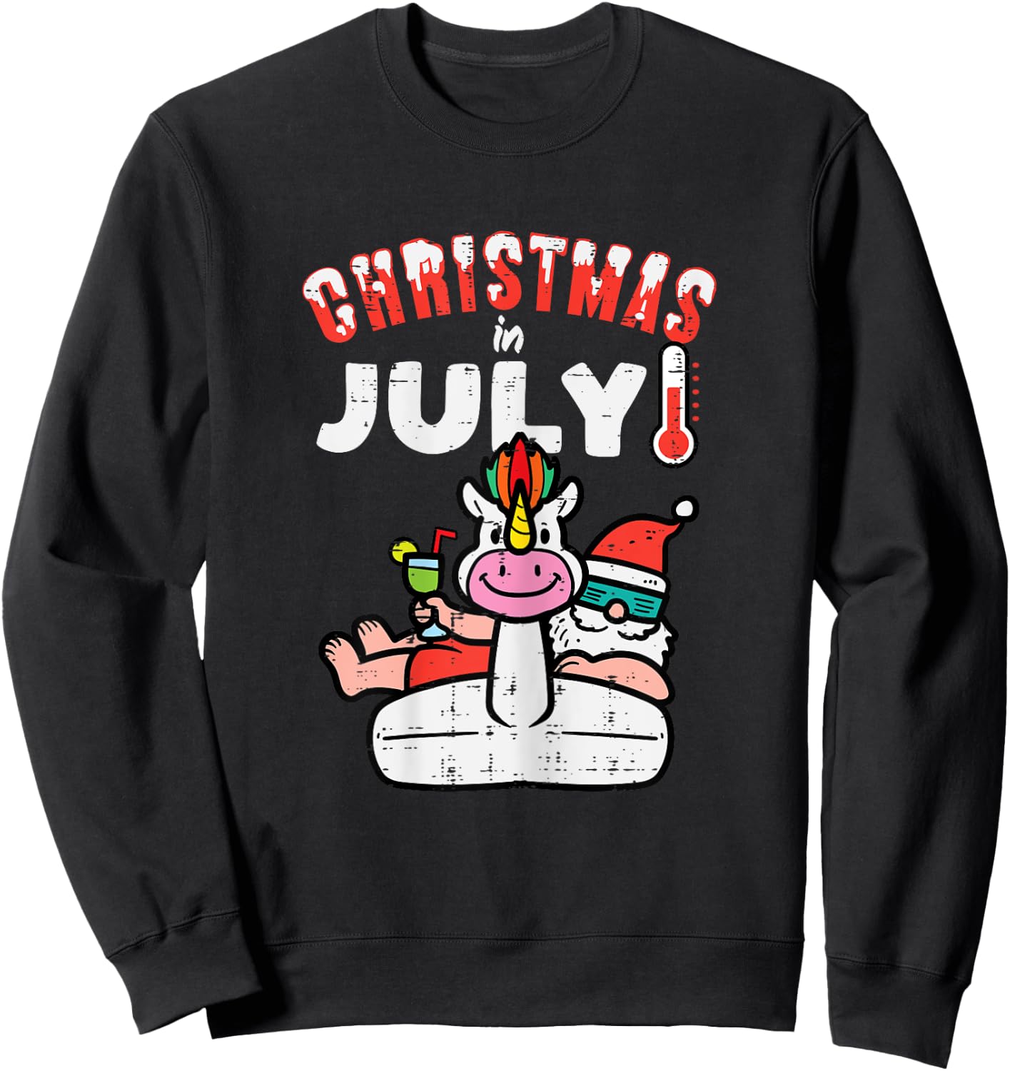 Christmas July Santa Unicorn Float Xmas Girls Kids Toddler Sweatshirt - Sweatshirt | Black