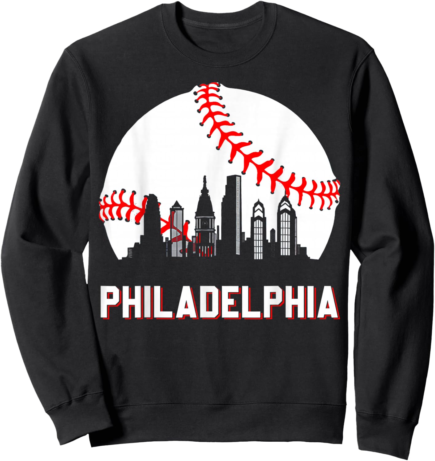 Vintage Philly Baseball Leopard Heart Baseball Fans Sweatshirt - Sweatshirt | Black
