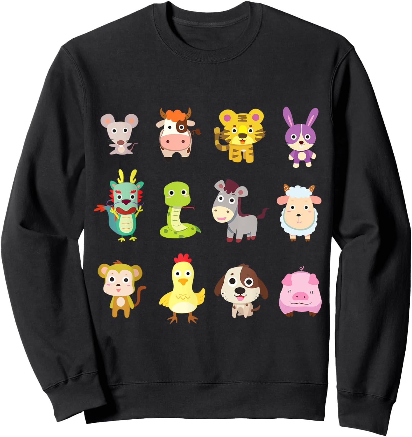 Cute Chinese Zodiac Animal Signs Lunar New Year 2025 Sweatshirt - Sweatshirt | Black