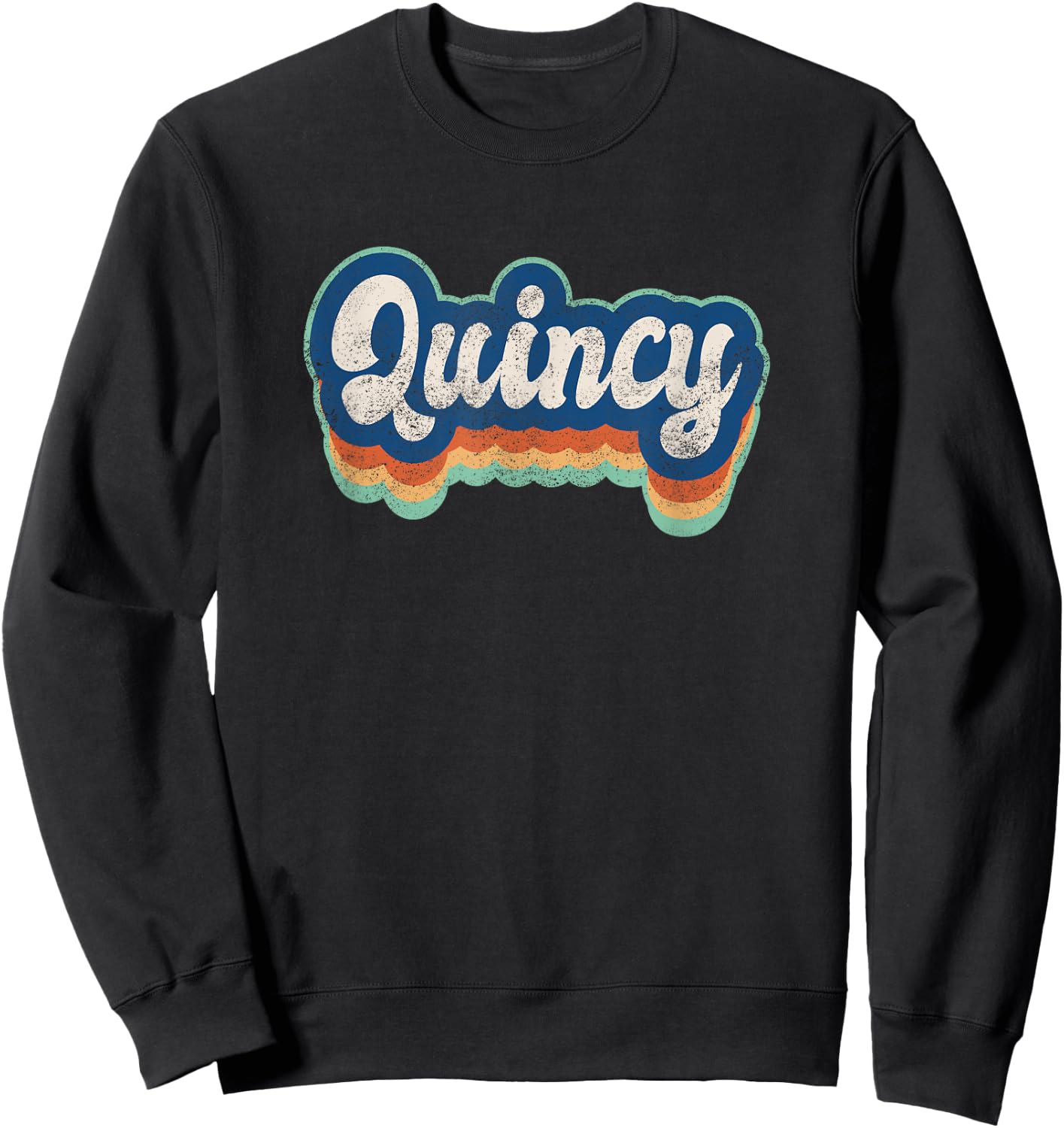 Quincy First Name Boy Vintage Style 70s 80s Personalized Sweatshirt - Sweatshirt | Black