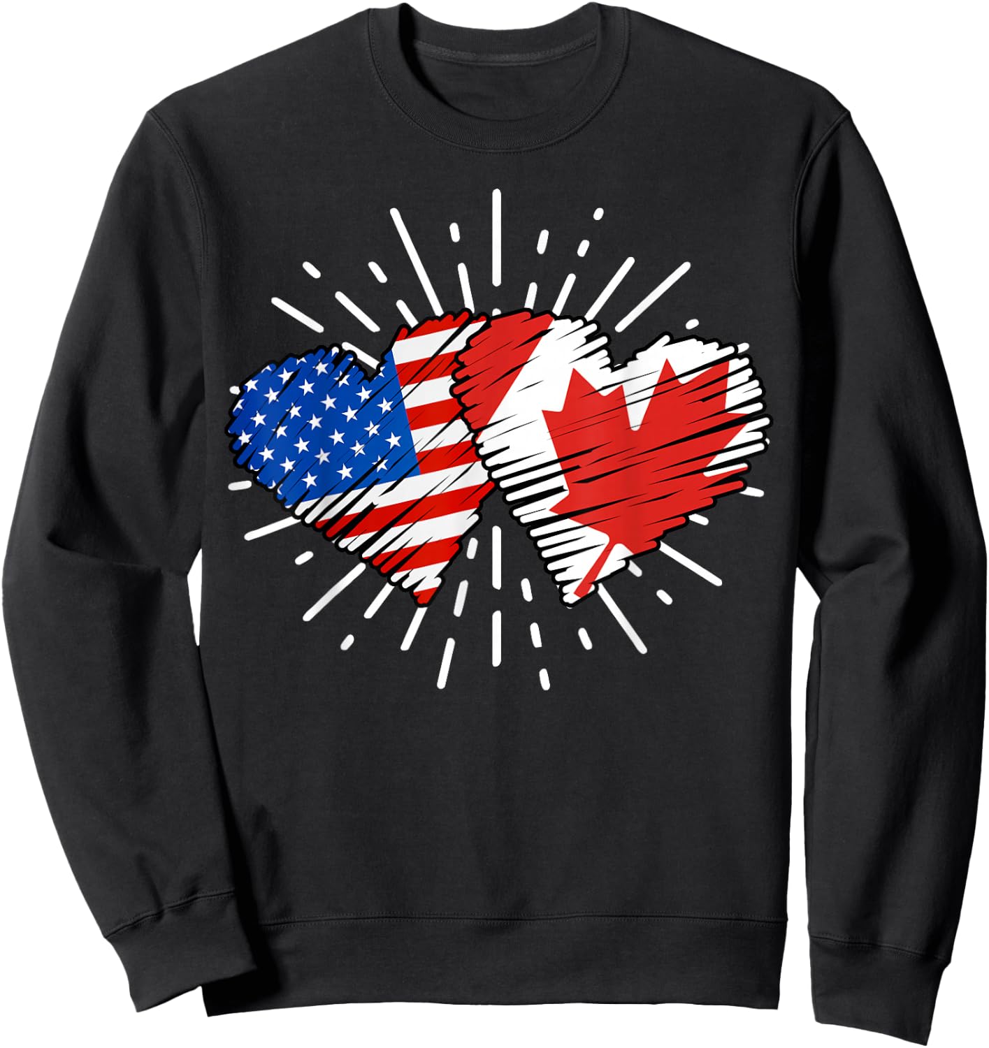 Canada USA Friendship Heart With Flags Matching Sweatshirt - Sweatshirt | Black