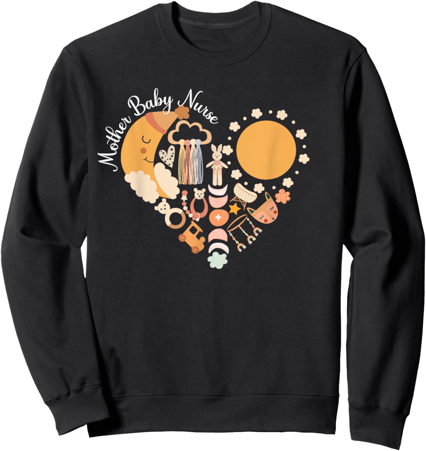 Mother Baby Nurse Heart Postpartum Nurse Mom Baby Nurse Sweatshirt - Sweatshirt | Black