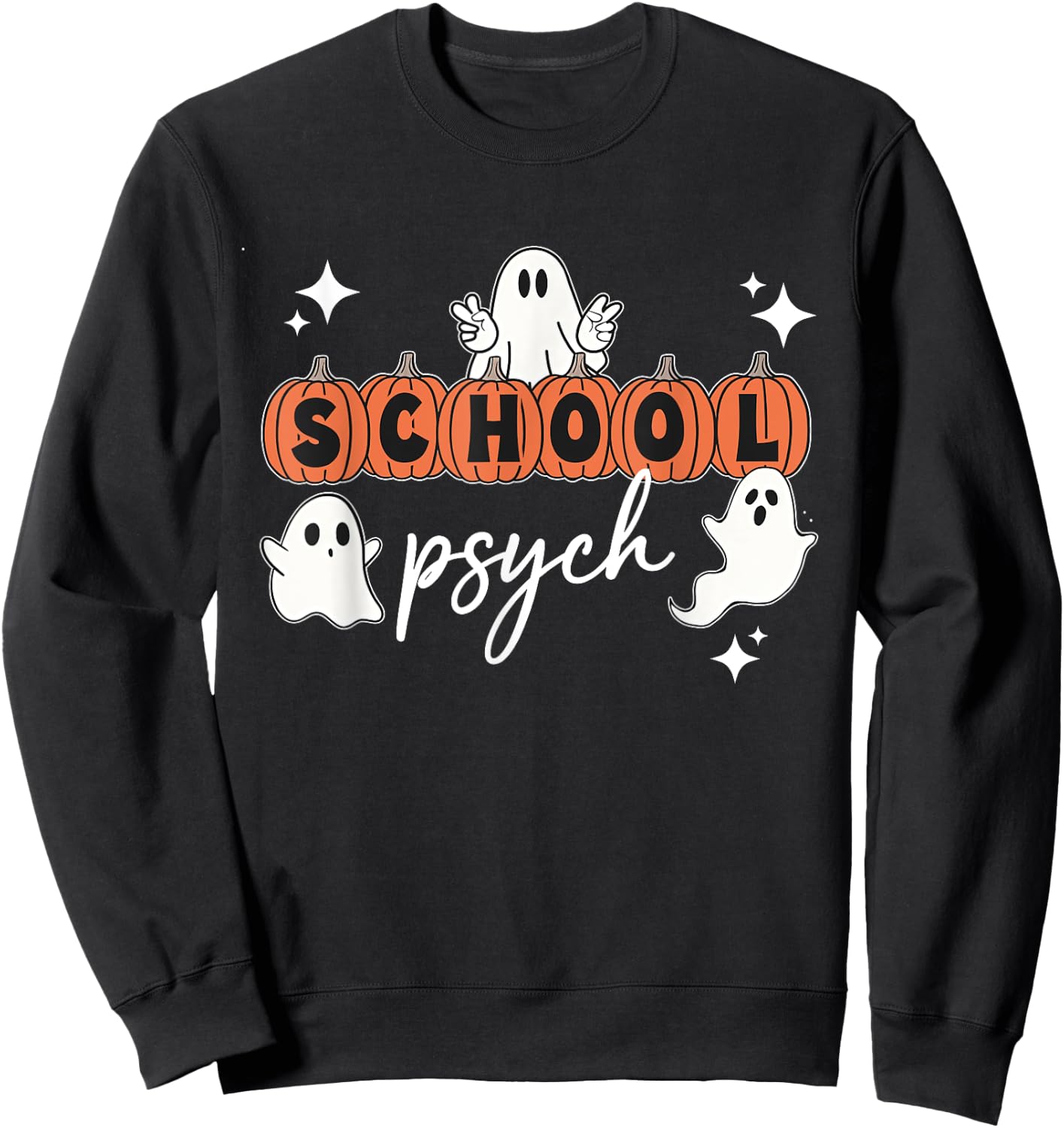 Halloween School Psych Pumpkin Ghost Boo Crew Spooky Season Sweatshirt - Sweatshirt | Black