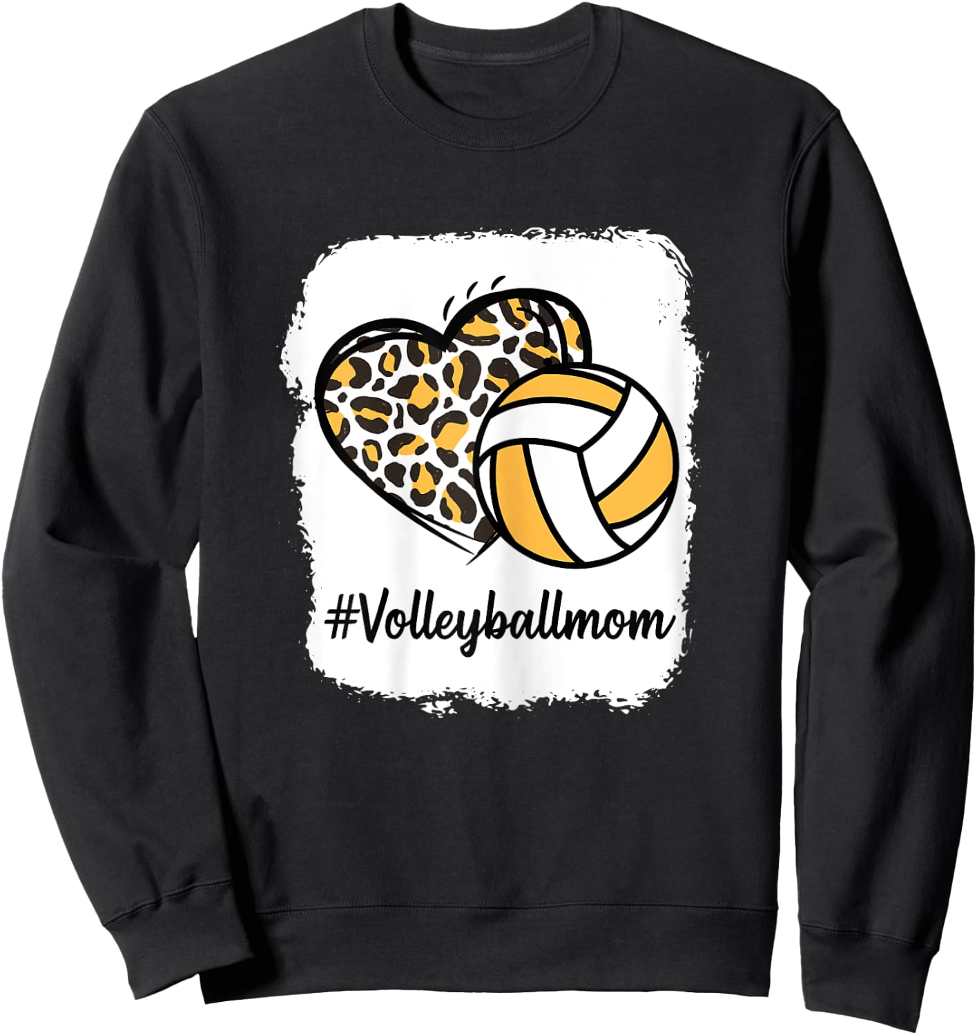 Bleached Volleyball Mom Yellow Leopard Print Heart Sweatshirt - Sweatshirt | Black