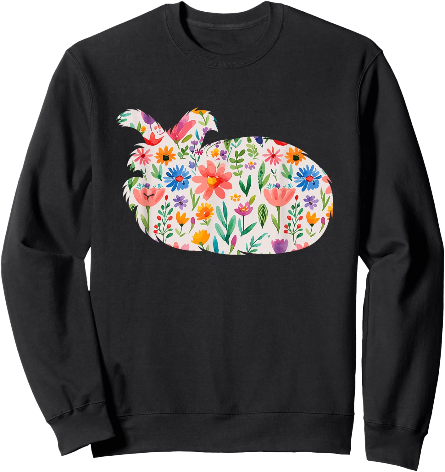 English Angora Bunny Rabbit watercolor flowers design Sweatshirt - Sweatshirt | Black