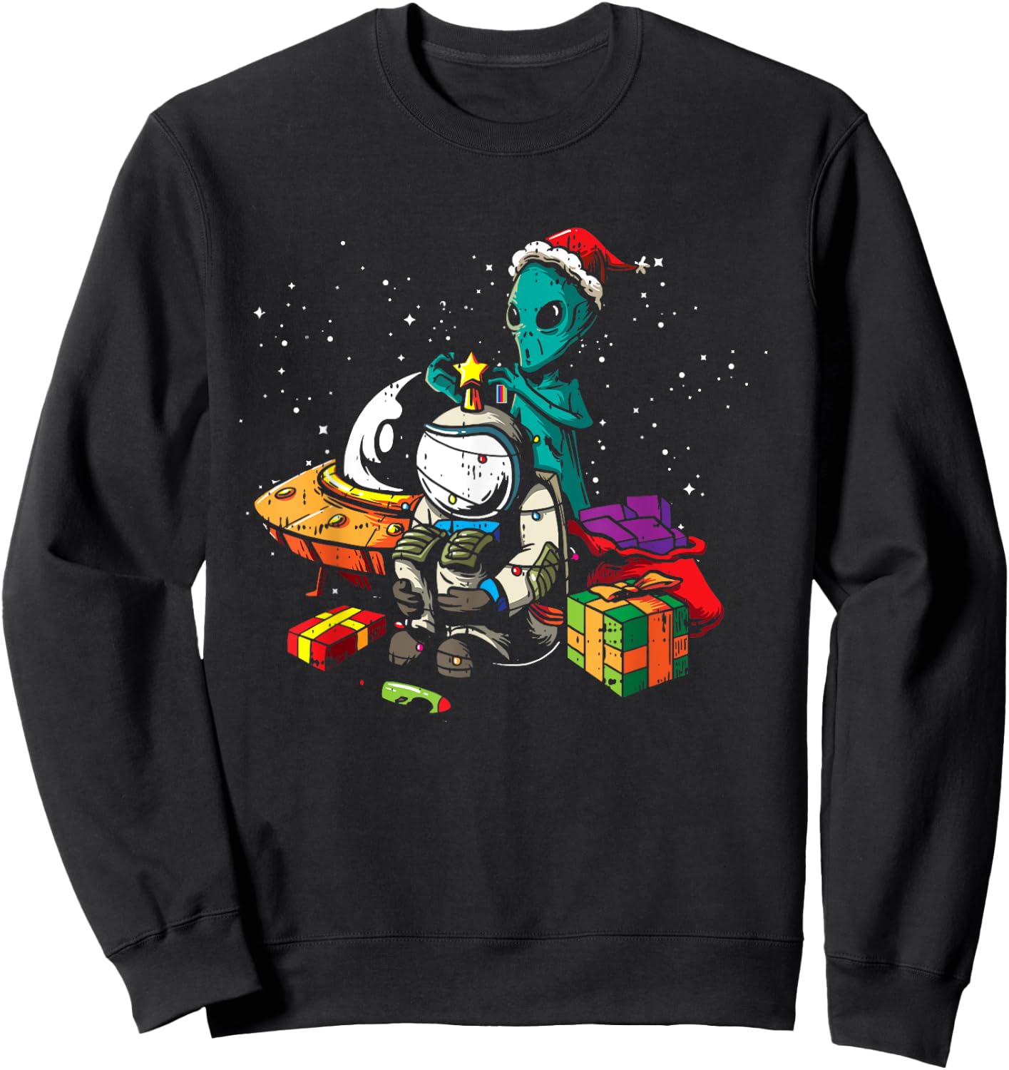Alien Astronaut Christmas Tree Pajama Funny Space UFO X-Mas Sweatshirt - Sweatshirt | Black