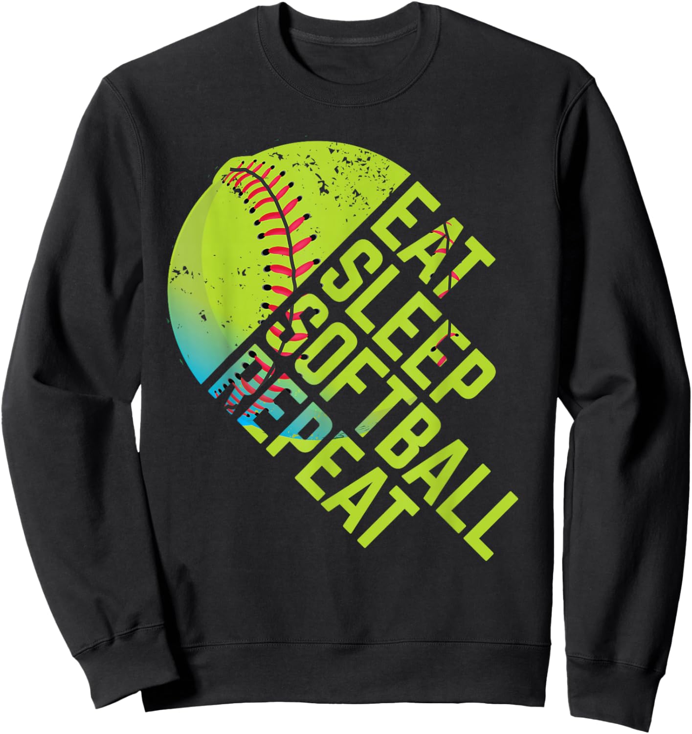 Eat Sleep Softball Repeat Funny Bat & Ball Player Sports Gag Sweatshirt - Sweatshirt | Black