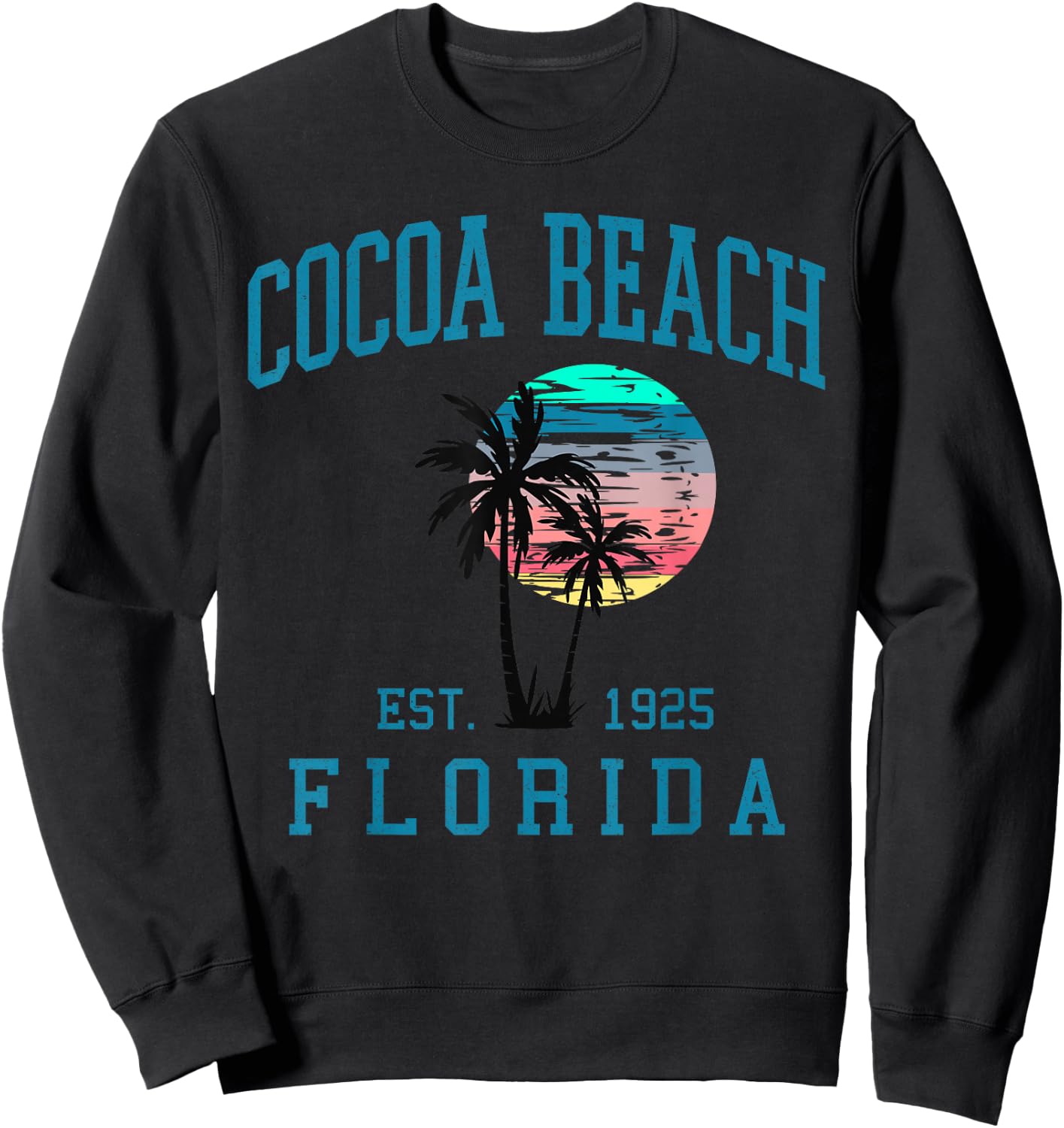 Cocoa Beach Florida Beach Retro Sunset Palm Trees Summer Sweatshirt - Sweatshirt | Black