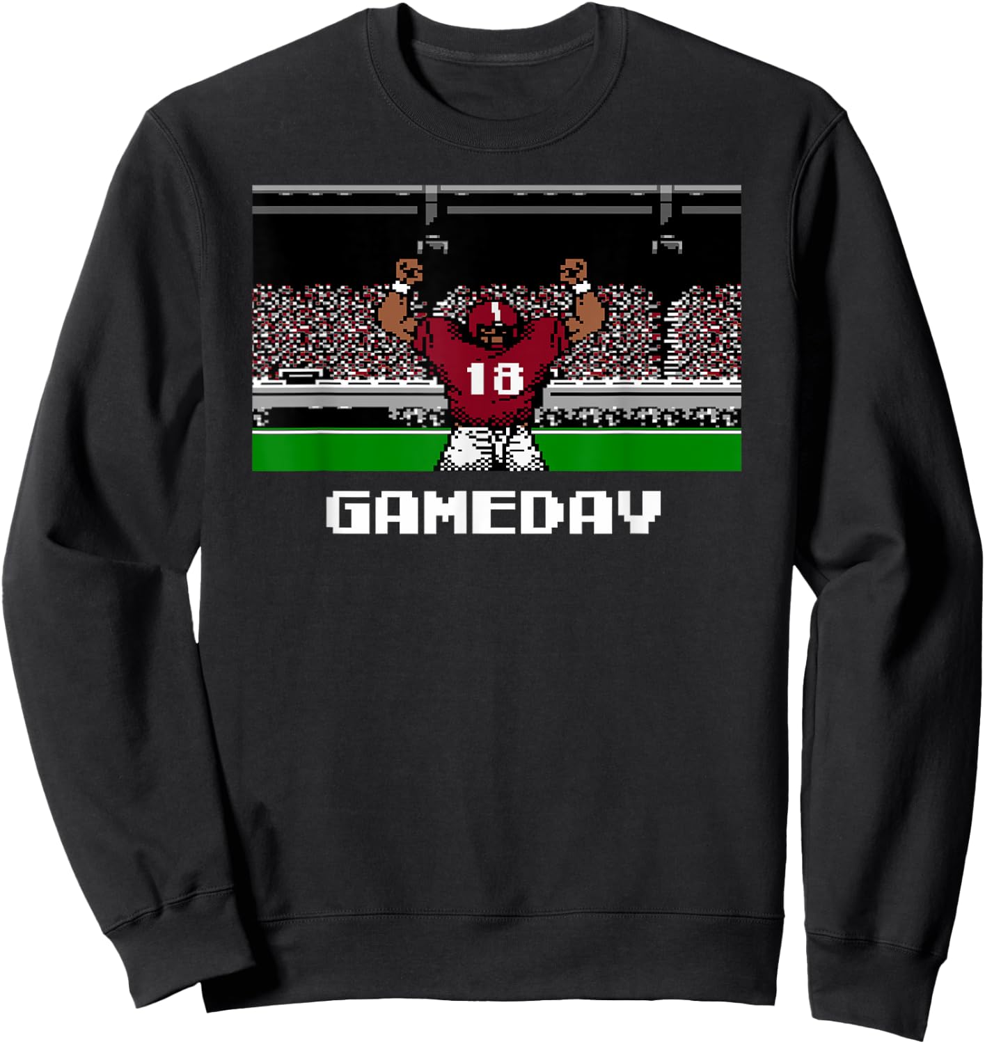 Retro Crimson and White Football Gameday 8 Bit Video Game Sweatshirt - Sweatshirt | Black