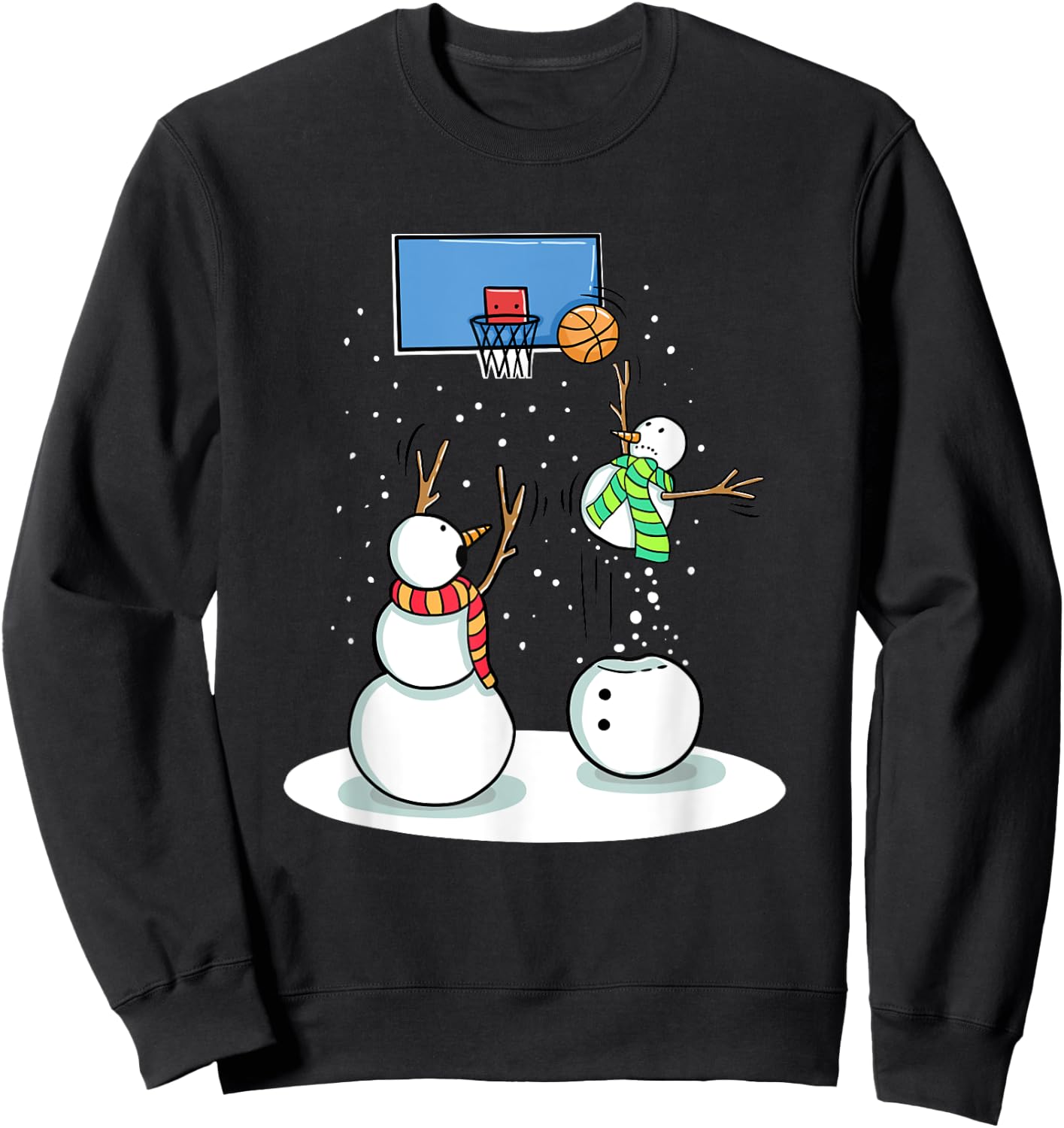 Christmas Snowman Basketball Gifts -Kids Black Basketball & Snowman Winter Sweatshirt - Sweatshirt | Black