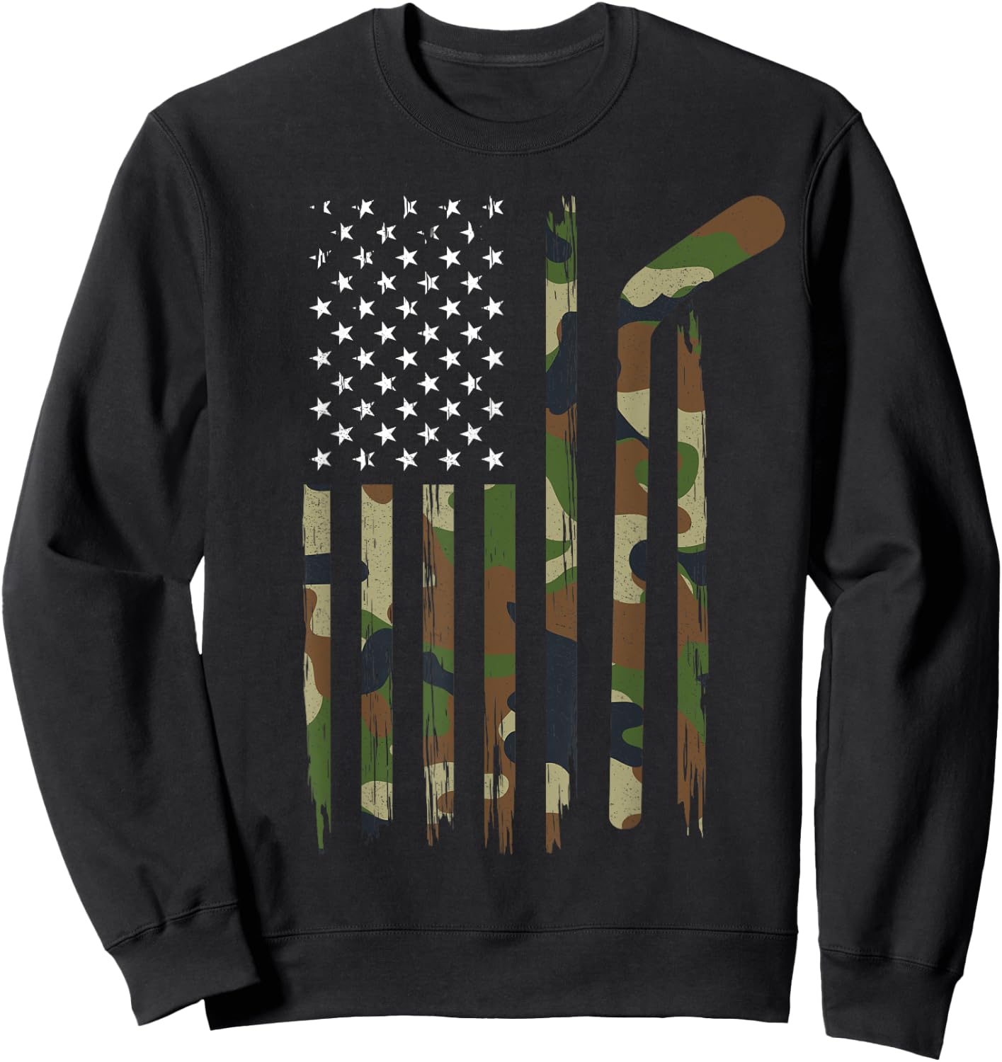 Hockey American Flag Shirt Camo US Patriotic Hockey Player Kids Men Sweatshirt - Sweatshirt | Black