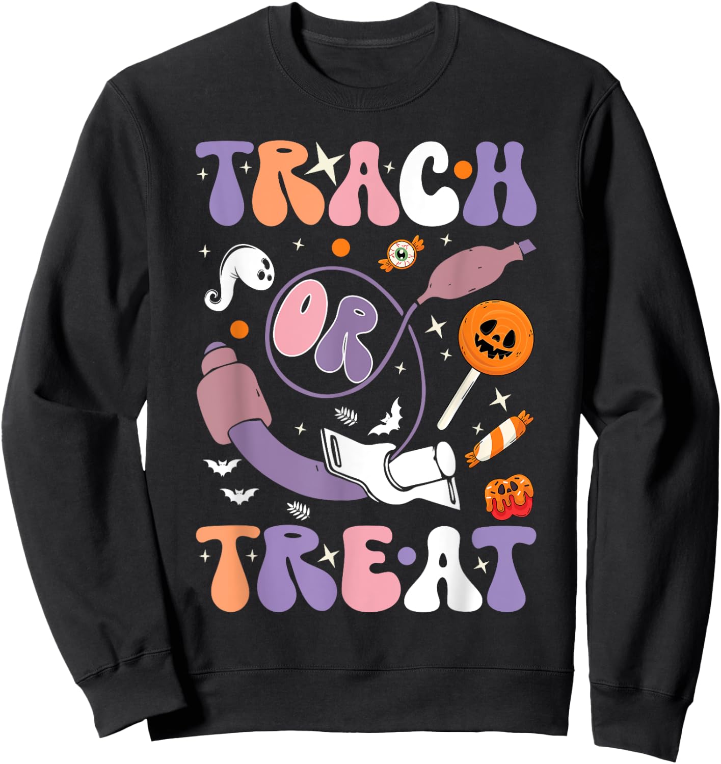 trach or treat nurse respiratory Therapist ICU RN Halloween Sweatshirt - Sweatshirt | Black