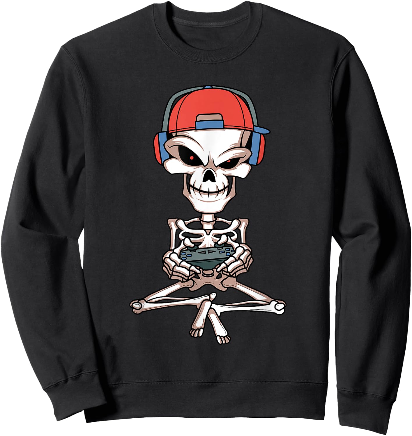 Funny Skeleton Skull Video Gamer Halloween Outfit Men Boys Sweatshirt - Sweatshirt | Black