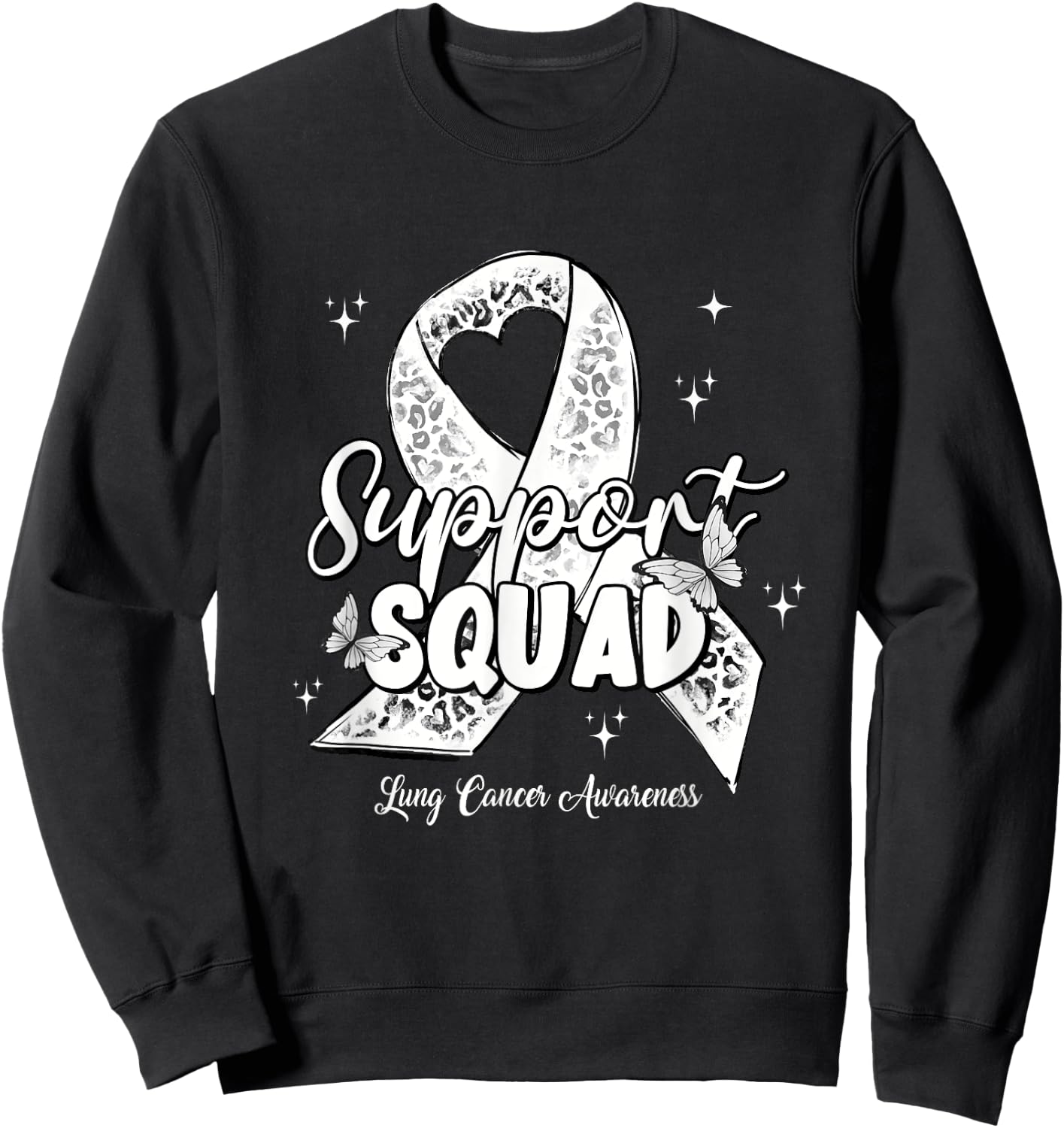 Support Squad White Ribbon Lung Cancer Awareness Sweatshirt - Sweatshirt | Black