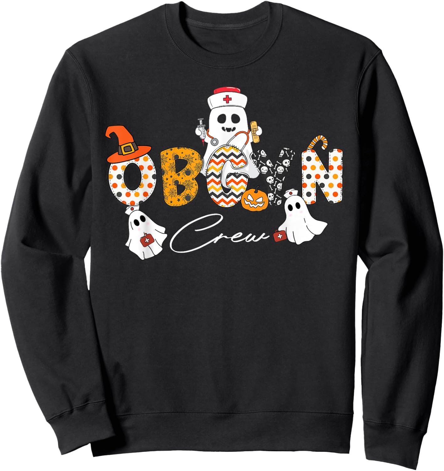 Halloween OBGYN Crew Ghost Obstetrics Nurse Squad Pumpkin Sweatshirt - Sweatshirt | Black