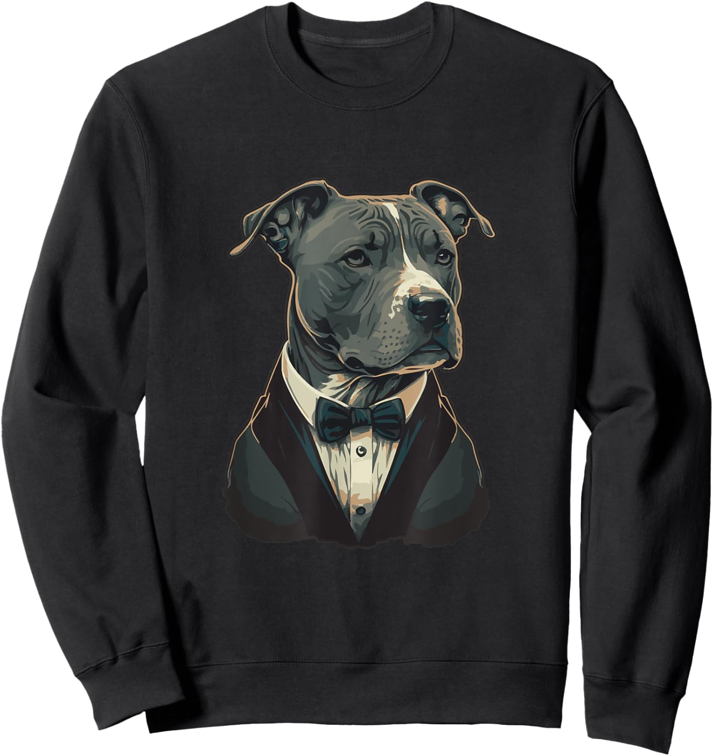 American Pitbull Terrier Dog Breed Wearing Tuxedo Women Sweatshirt - Sweatshirt | Black