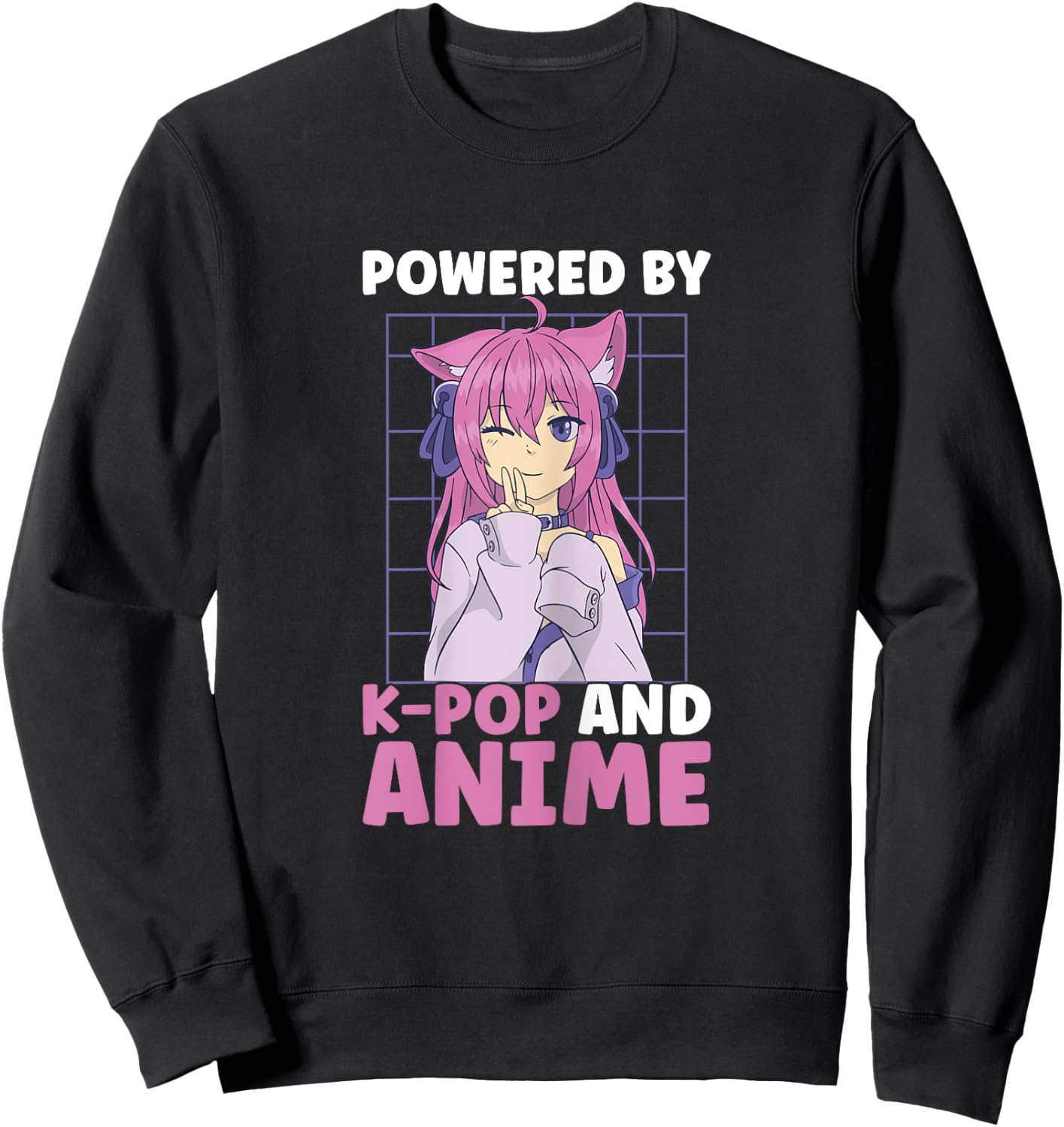 Powered By Anime And K-Pop Kdrama Kpop Teen Girl Sweatshirt - Sweatshirt | Black