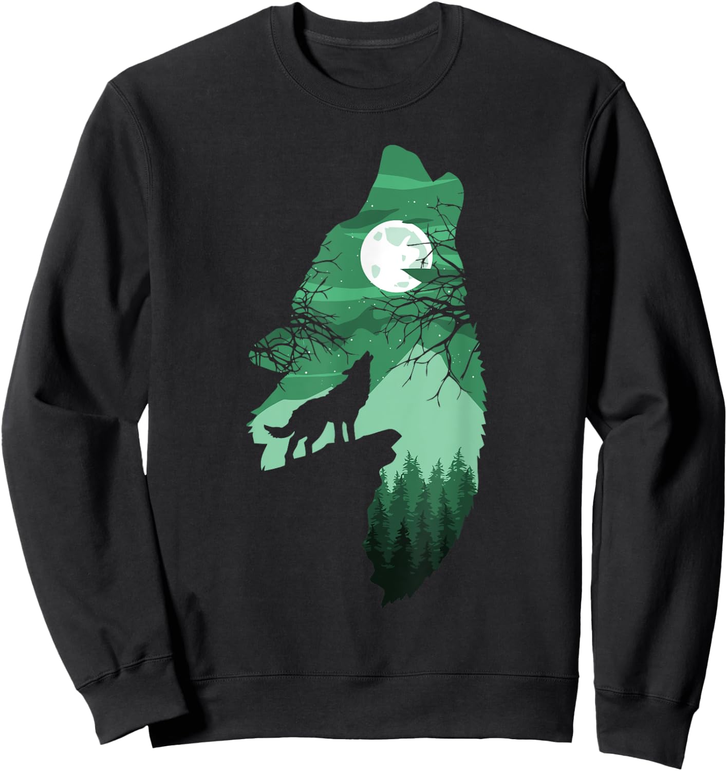 Howling Wolf with Full Moon Wolf Men Women Kids Boys Sweatshirt - Sweatshirt | Black