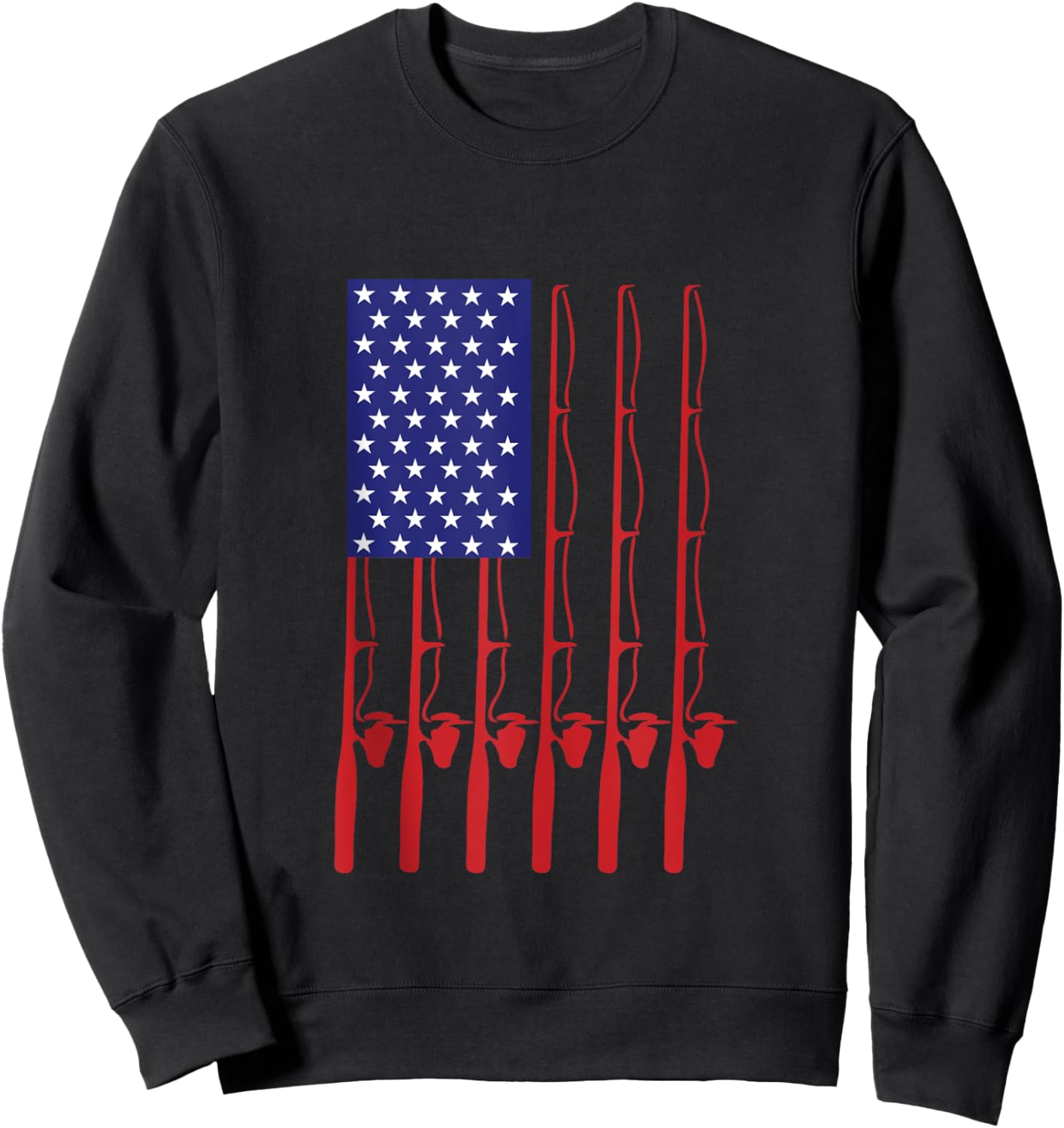 4th of July Shirt Patriotic American Flag Design Fishing Sweatshirt - Sweatshirt | Black
