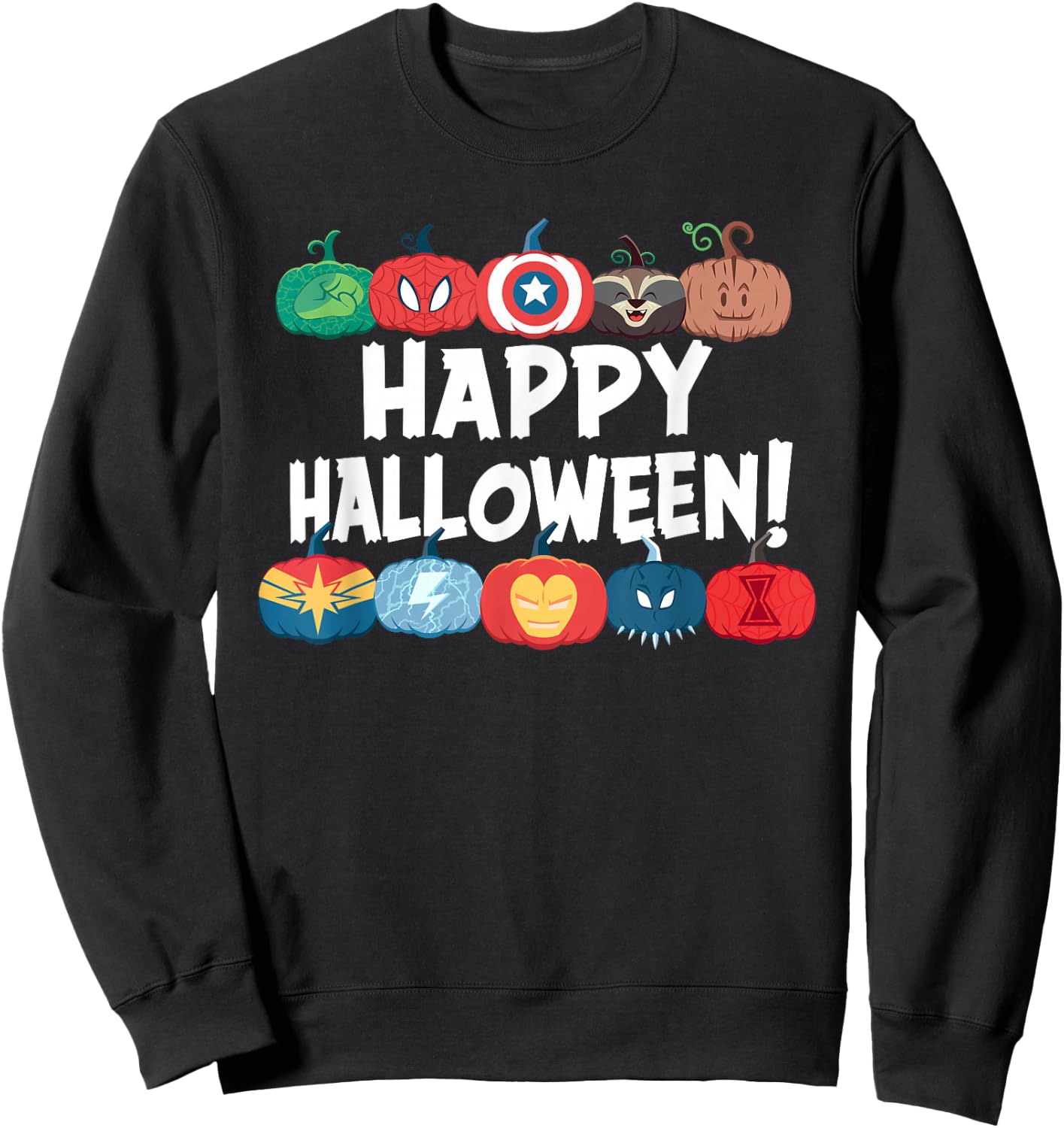 Marvel Super Heroes Decorated Pumpkins Happy Halloween! Sweatshirt - Sweatshirt | Black