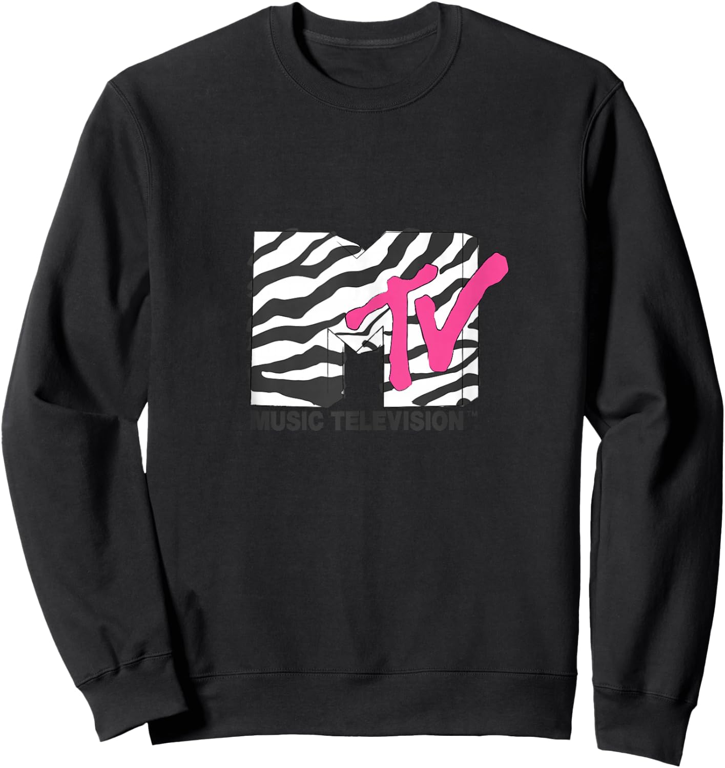 MTV Music Television Retro Eighties Neon Zebra Print Logo Sweatshirt - Sweatshirt | Black