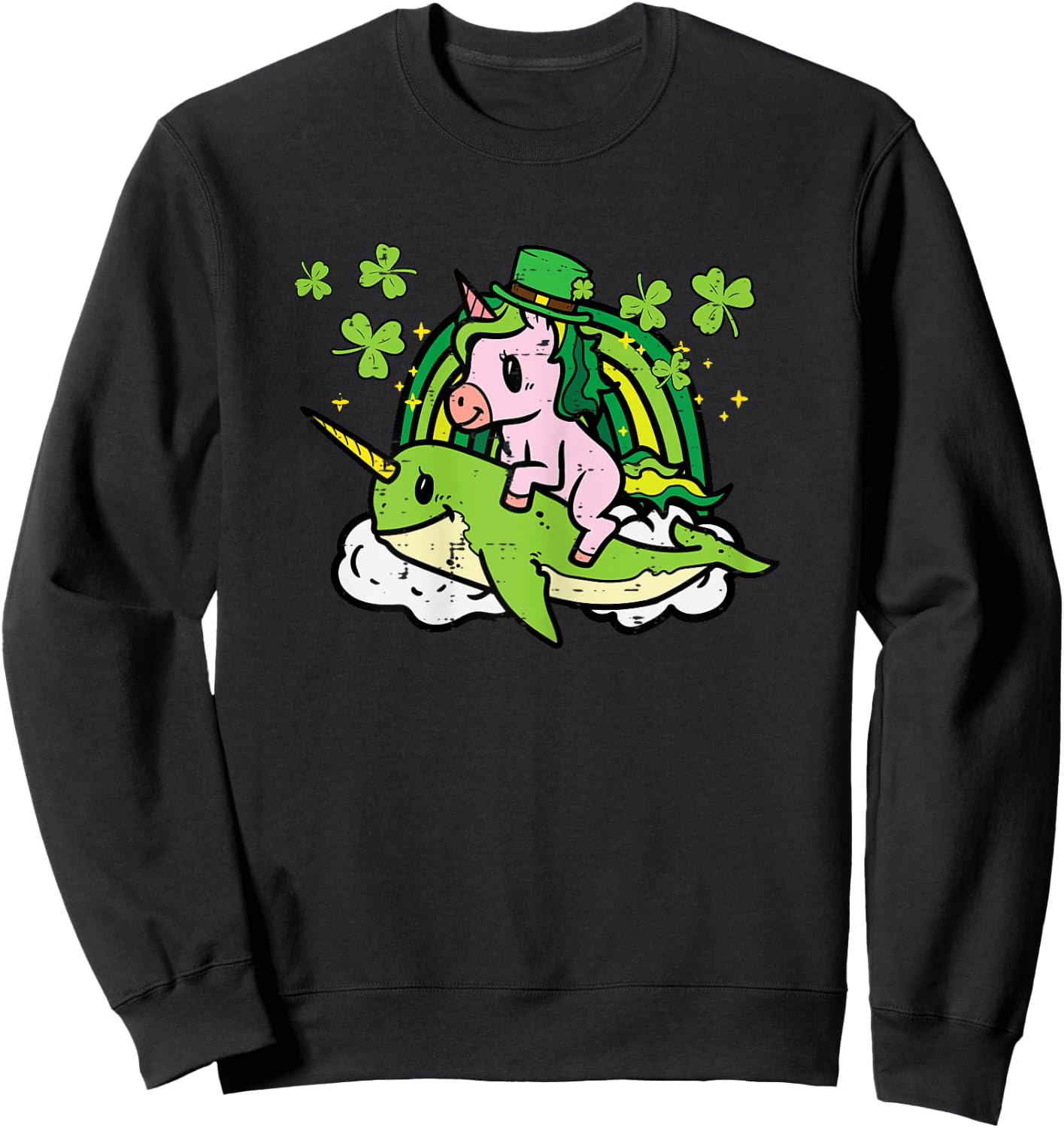 St Patricks Day Unicorn On Narwhal Irish Girls Kids Toddlers Sweatshirt - Sweatshirt | Black