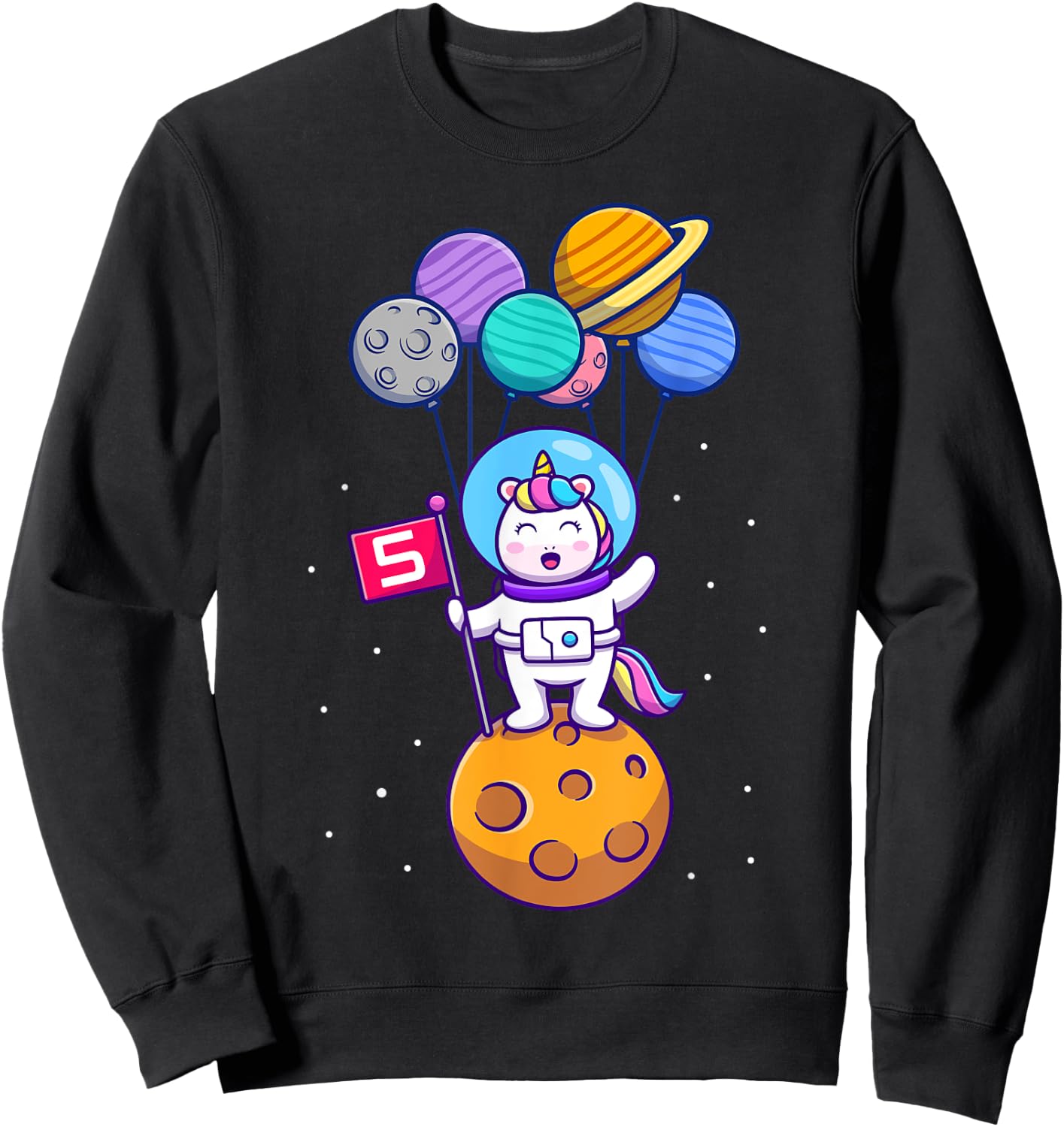 This Little Unicorn Astronaut is 5 for Birthday Girls Sweatshirt - Sweatshirt | Black