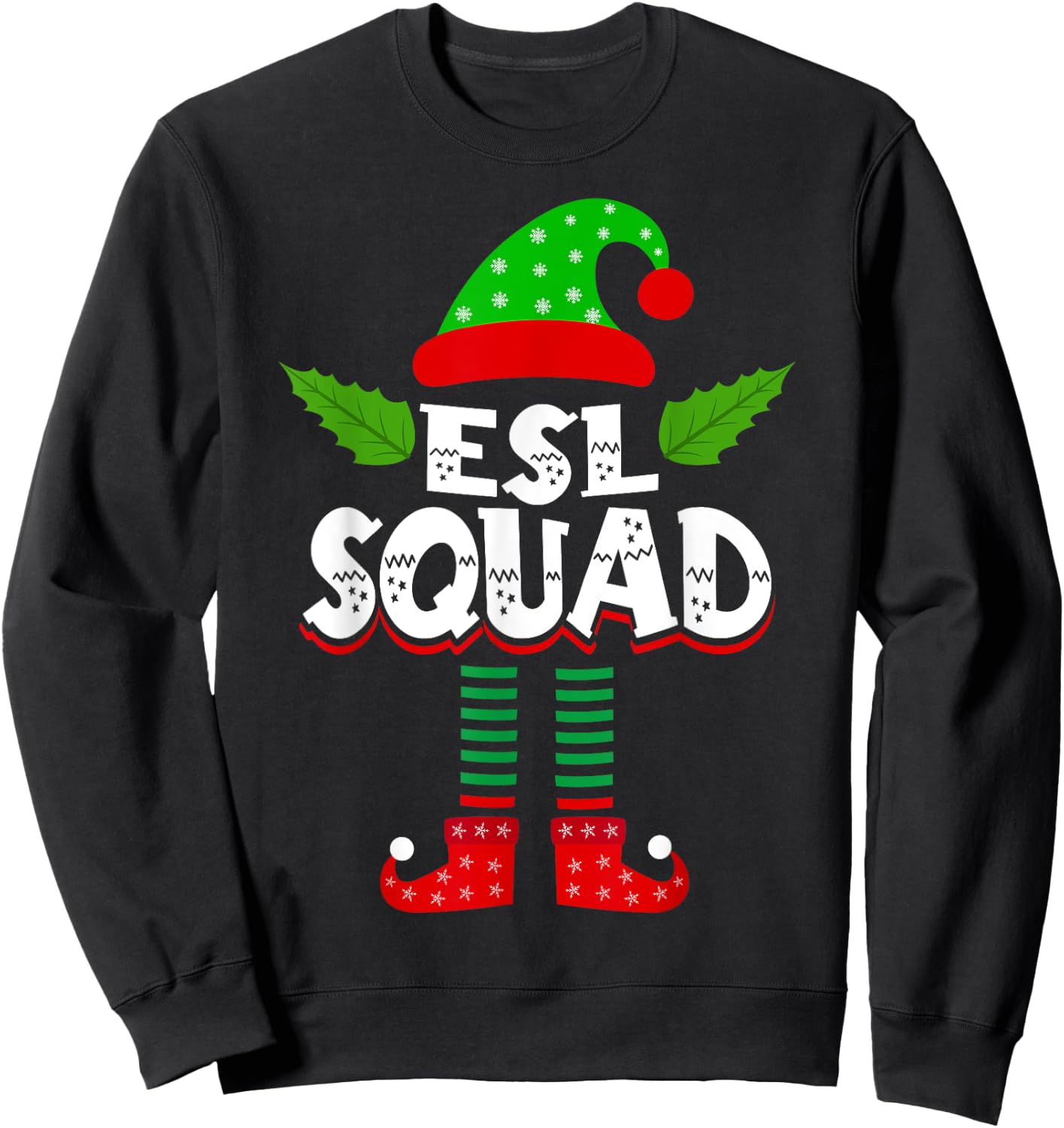 ESL ESOL Teacher Elf Team Group Christmas Matching Sweatshirt - Sweatshirt | Black