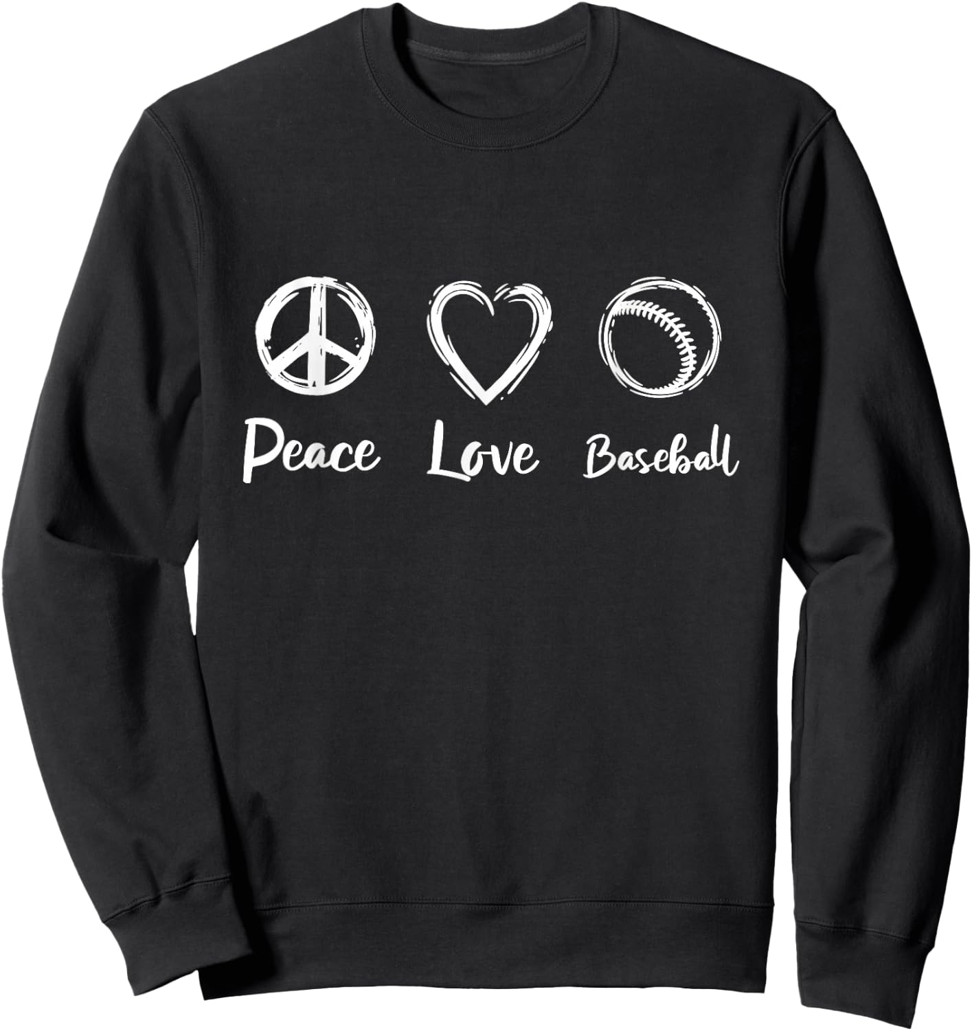 Peace Love Baseball Love Baseball Fan Sweatshirt - Sweatshirt | Black