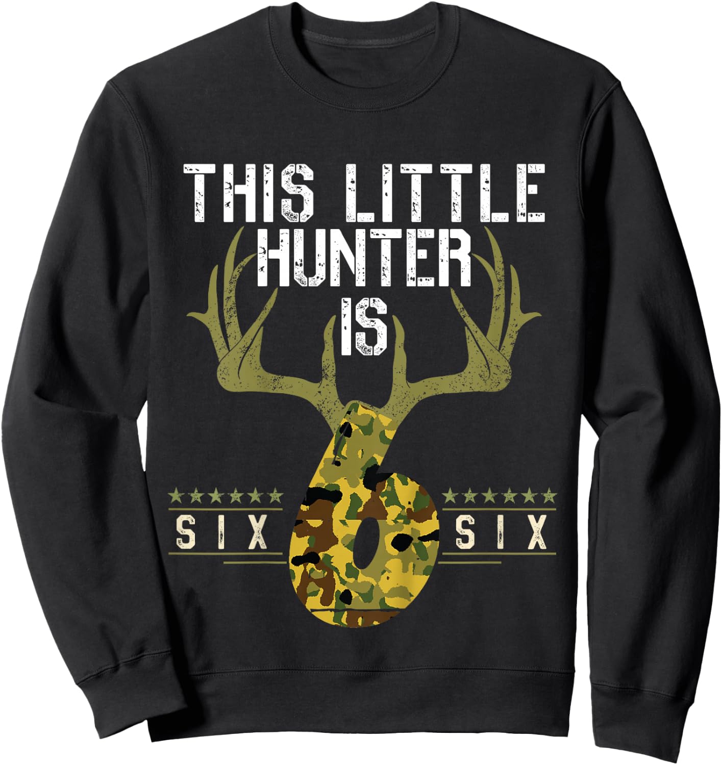 6th Birthday Funny Deer Hunter Six Years Old Boy BD Hunting Sweatshirt - Sweatshirt | Black